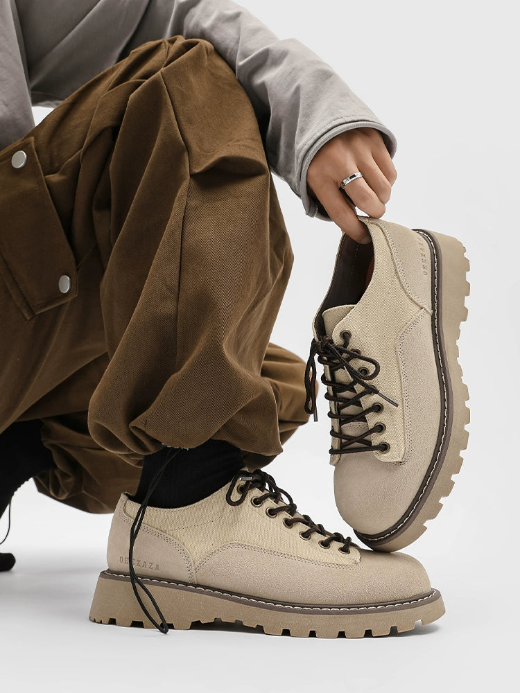 Suede Lace-Up Derby Shoes with Chunky Lug Soles
