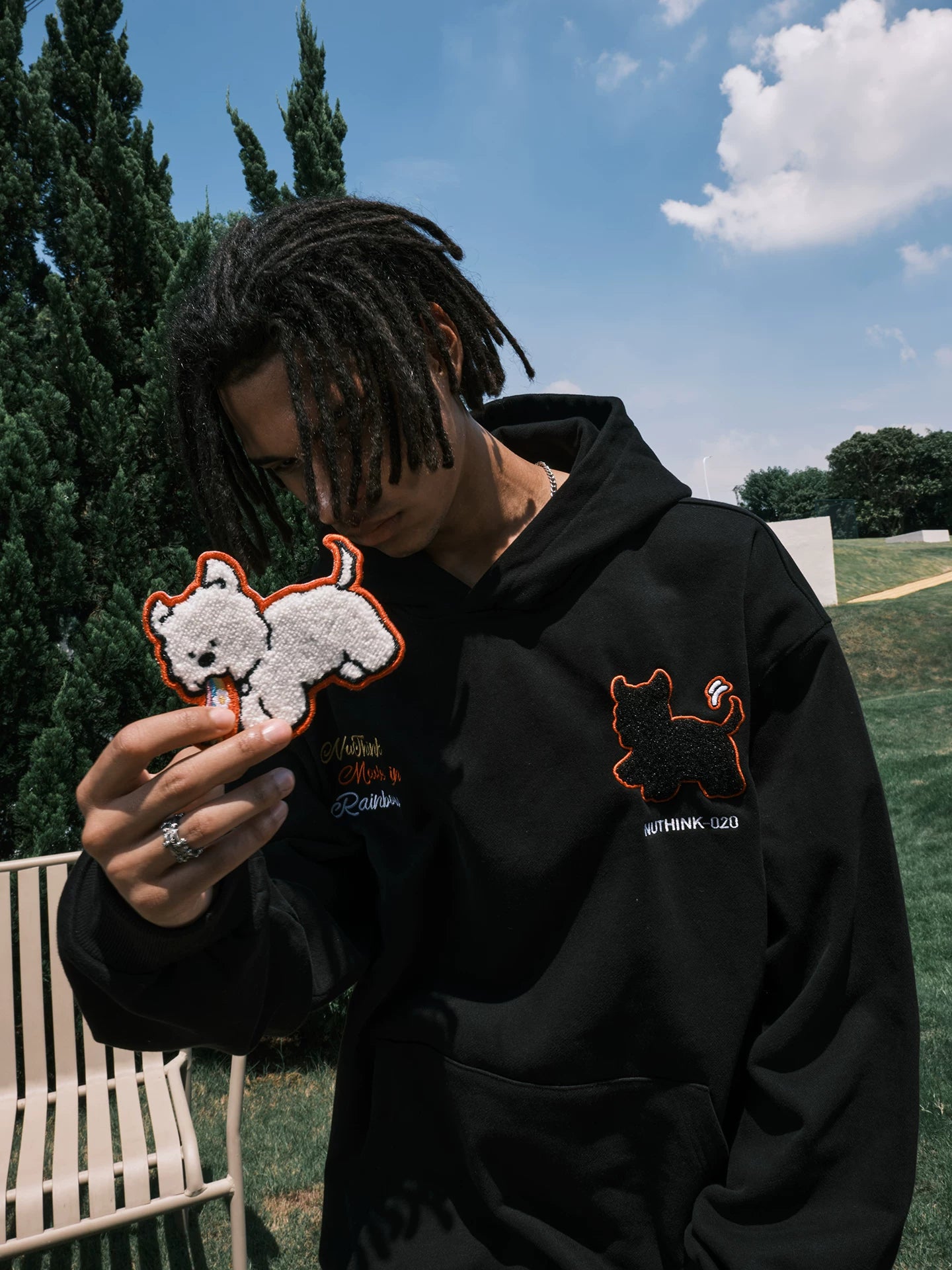 Embroidered Dog Graphic Oversized Pullover Hoodie