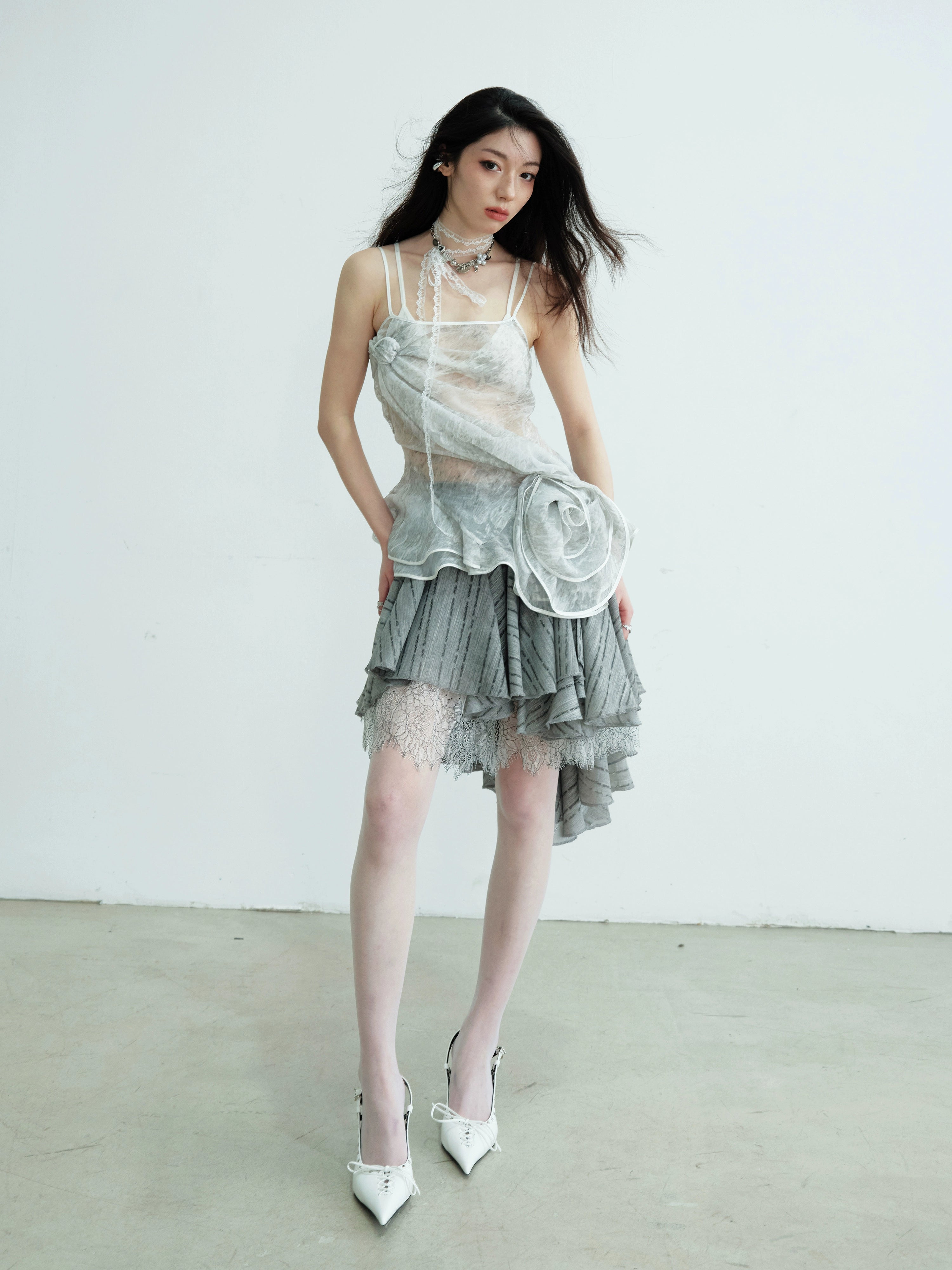Silver Metallic Ruched Slip Tank Top