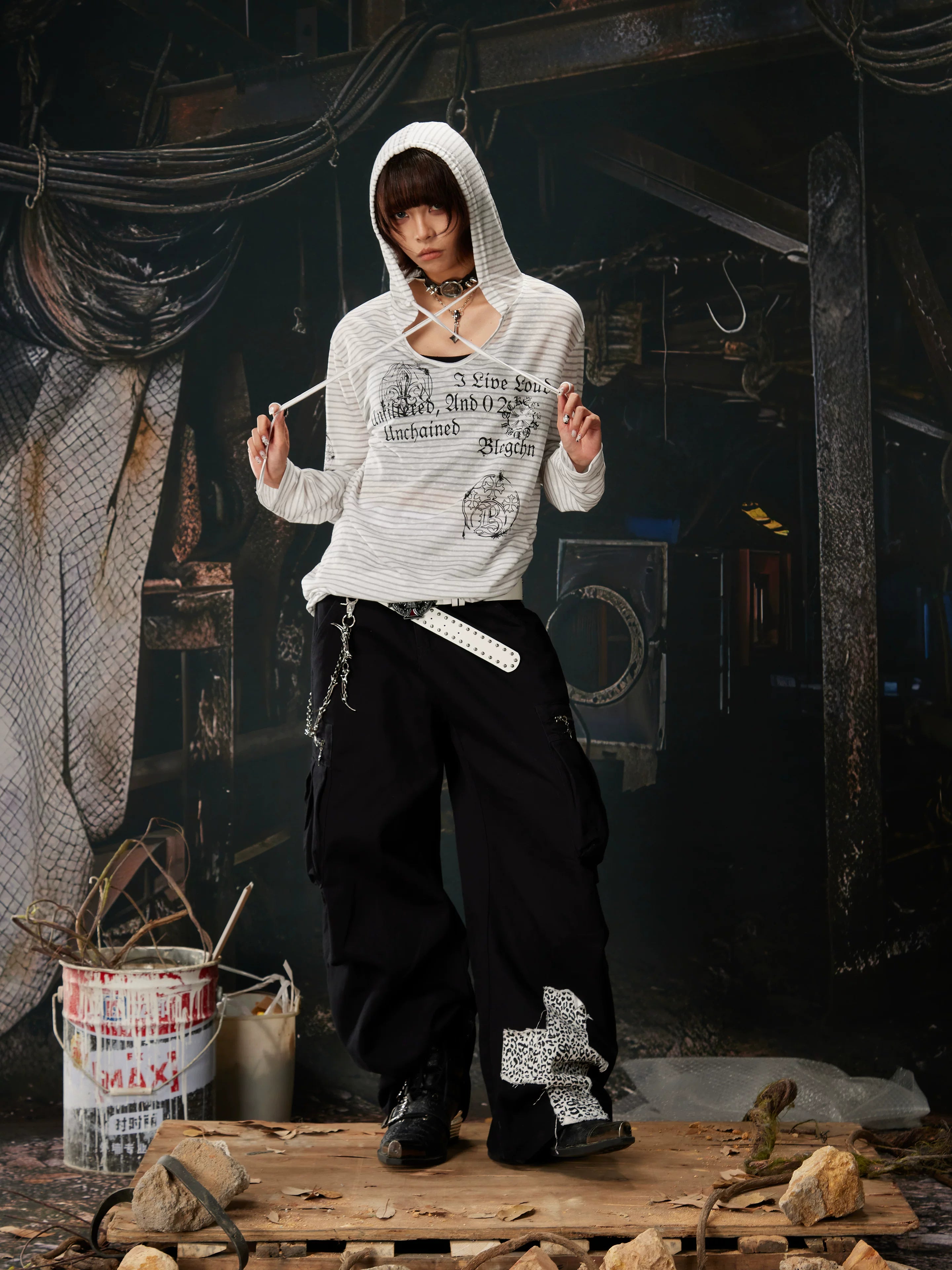 Unchained Script Striped Hooded Longsleeve