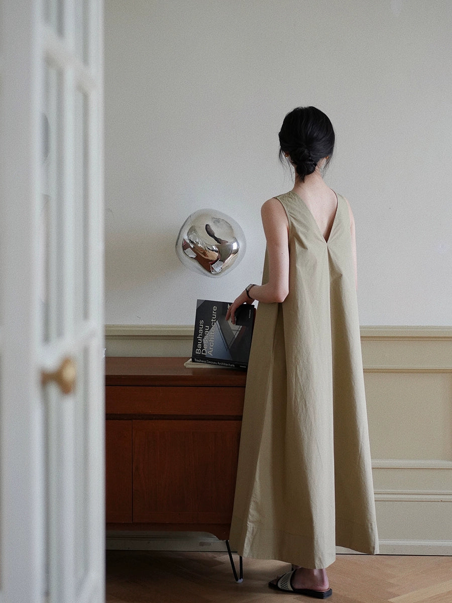 Sleeveless Khaki Belted Maxi Dress
