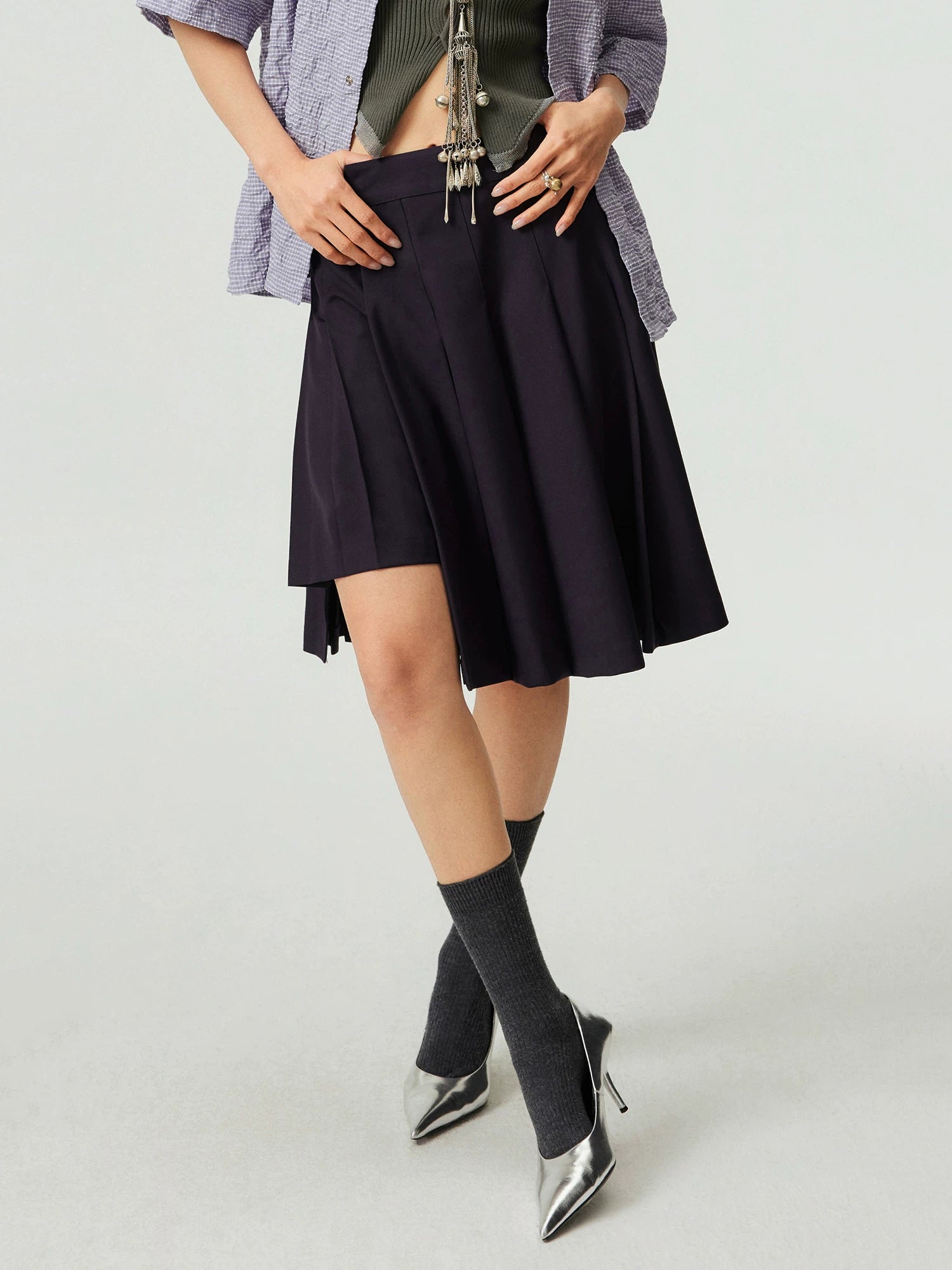 Asym Pleated Mini Skirt
