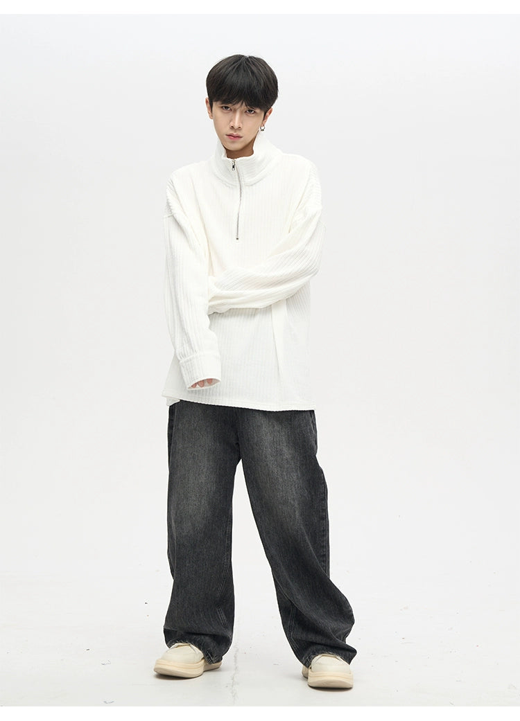 Quarter Zip Ribbed Cup Knit Sweater