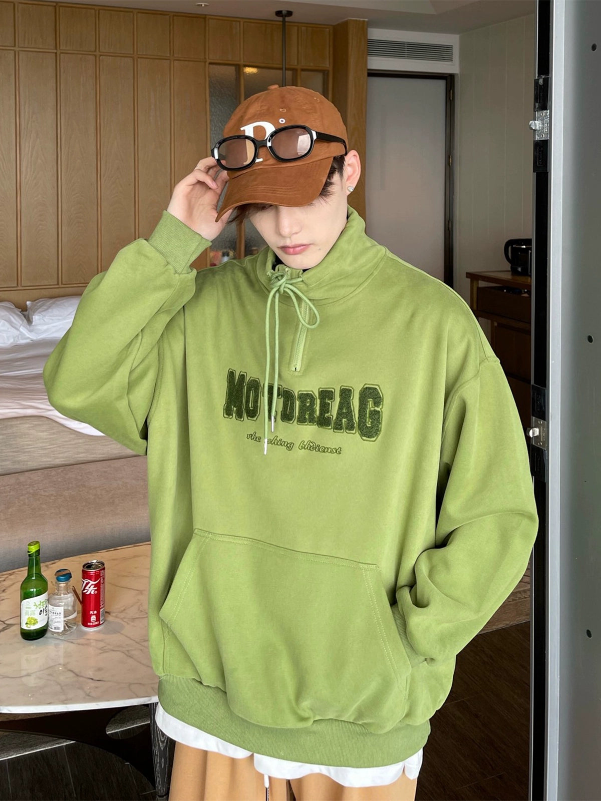 Quarter-Zip Mock Neck Sweatshirt with Embroidered Text