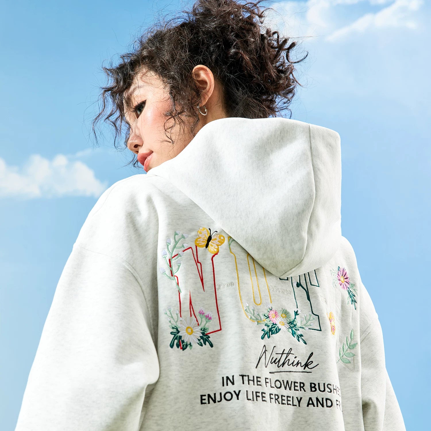 Floral Graphic Embroidered Zip-Up Hoodie