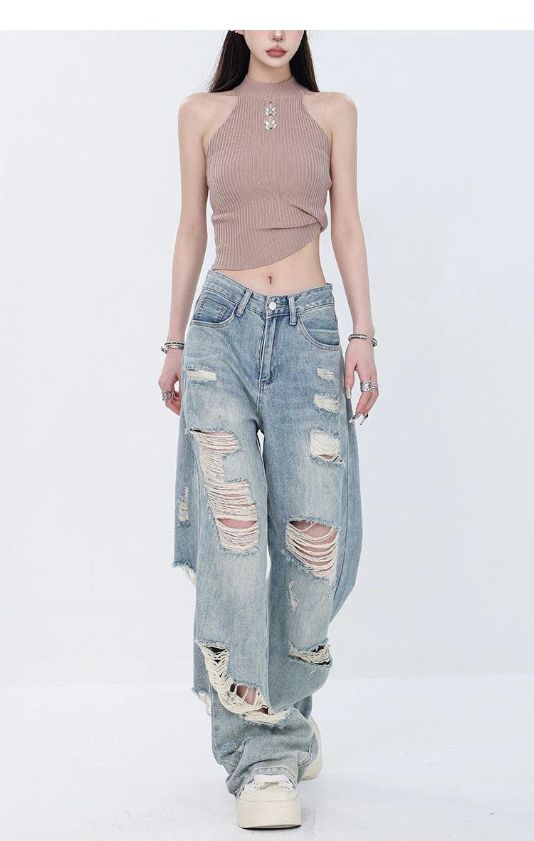 Vintage Grunge Distressed Wide-Leg Jeans