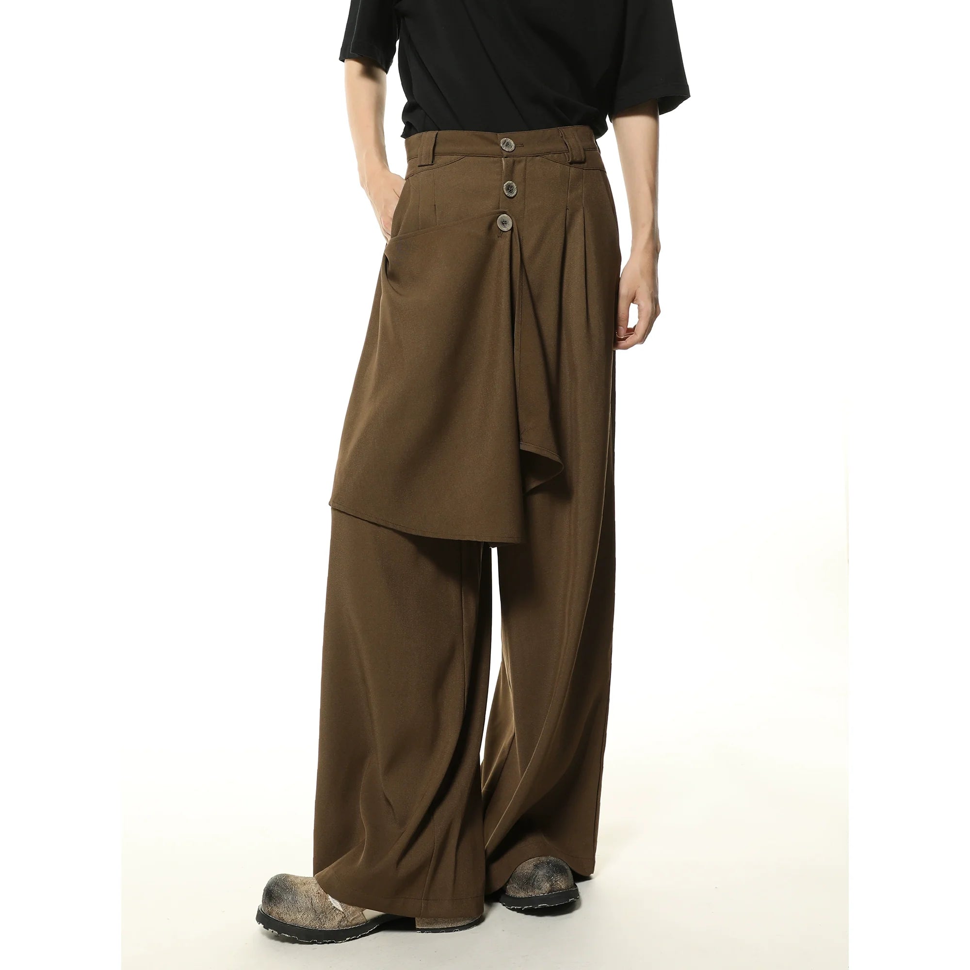 Asymmetric Overlay Wide-Leg Palazzo Pants