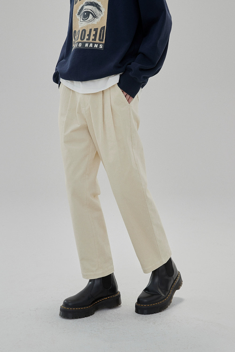 Wide Waist Tab Double-Pleated Relaxed Cropped Pants