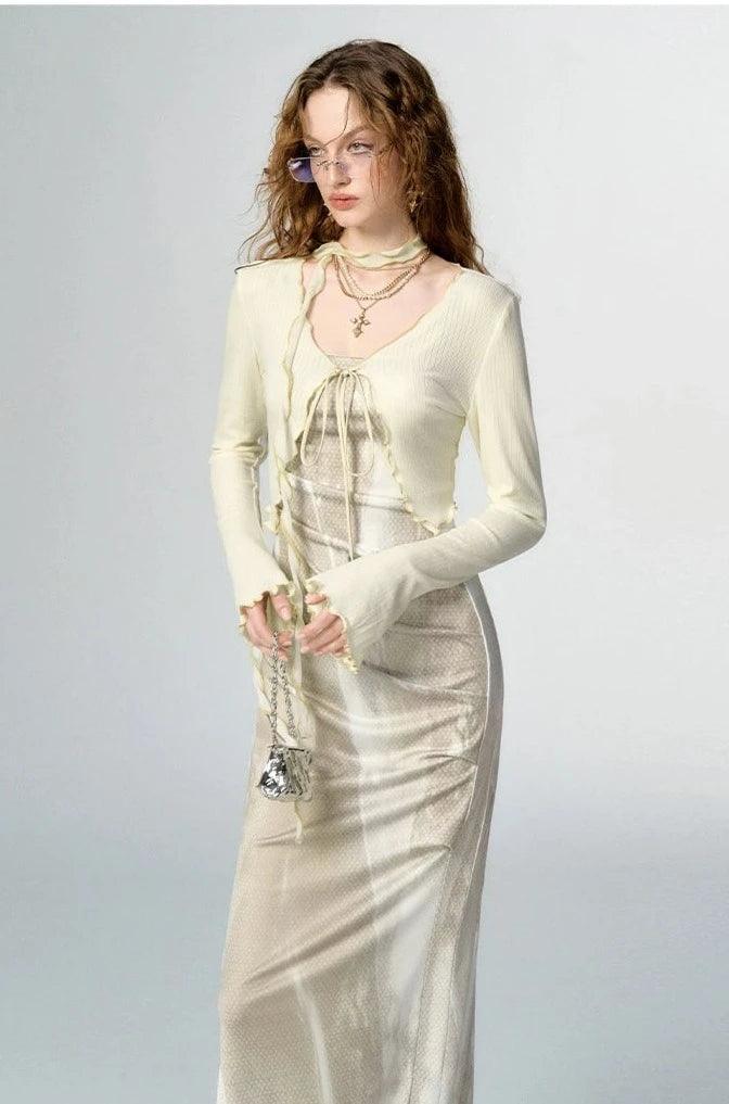 D'Akiva Elegant Satin Slip Robe - Spaghetti Spaghetti Spaghetti Robe MIDI avec imprimé abstrait et détail ruché