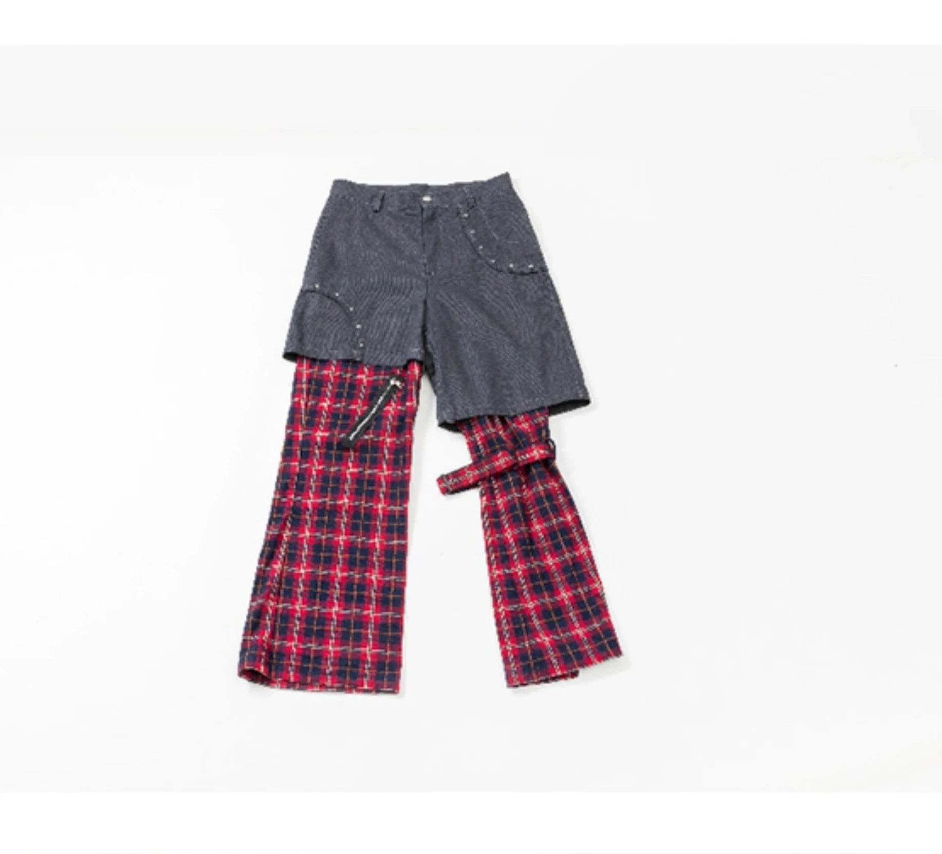 Hybrid Plaid-Panel Cargo Pants