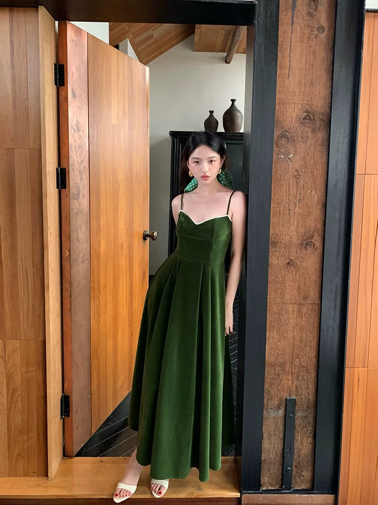 Velvet Spaghetti Strap Maxi Swing Dress