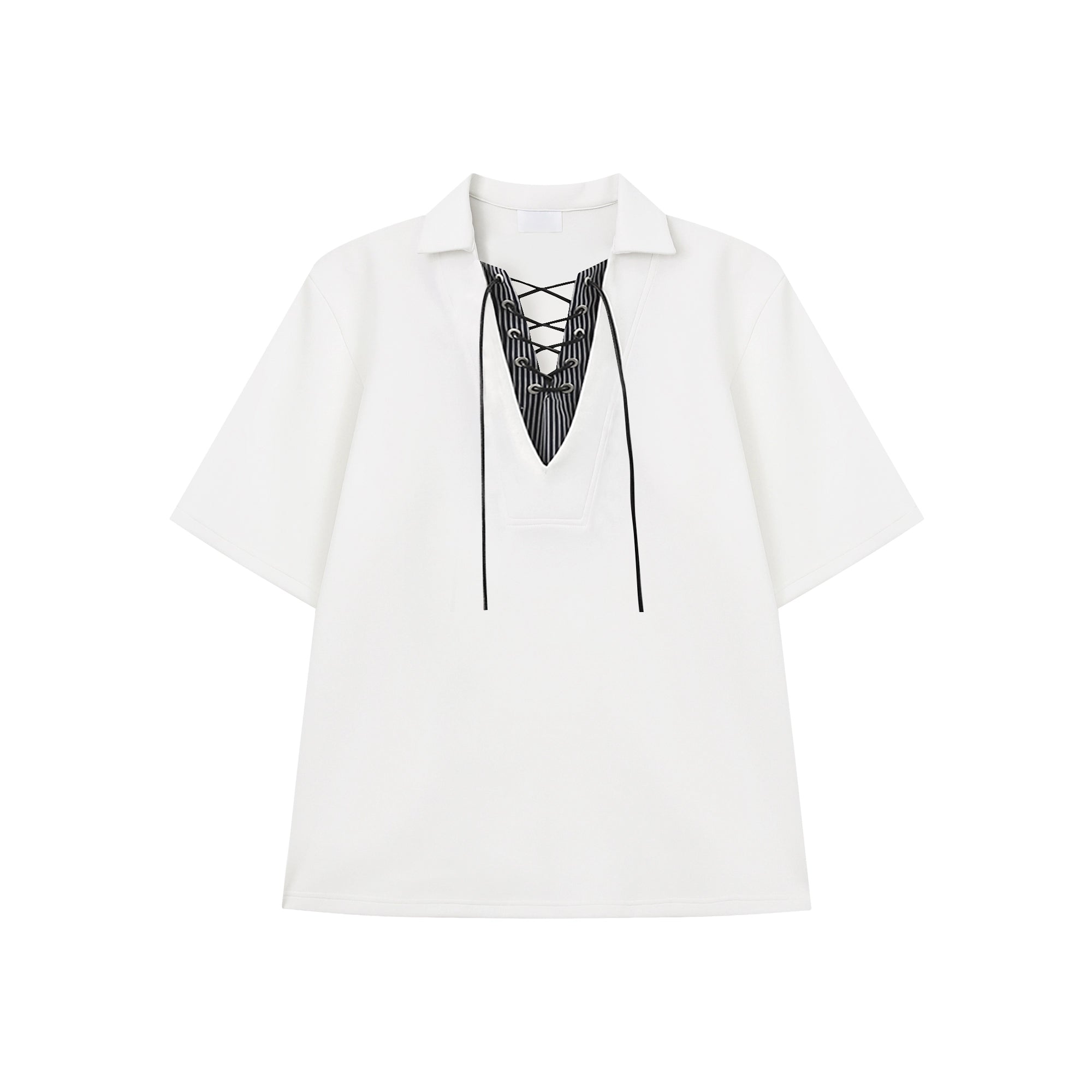 Charcoal Lace-Up Collar Polo Shirt