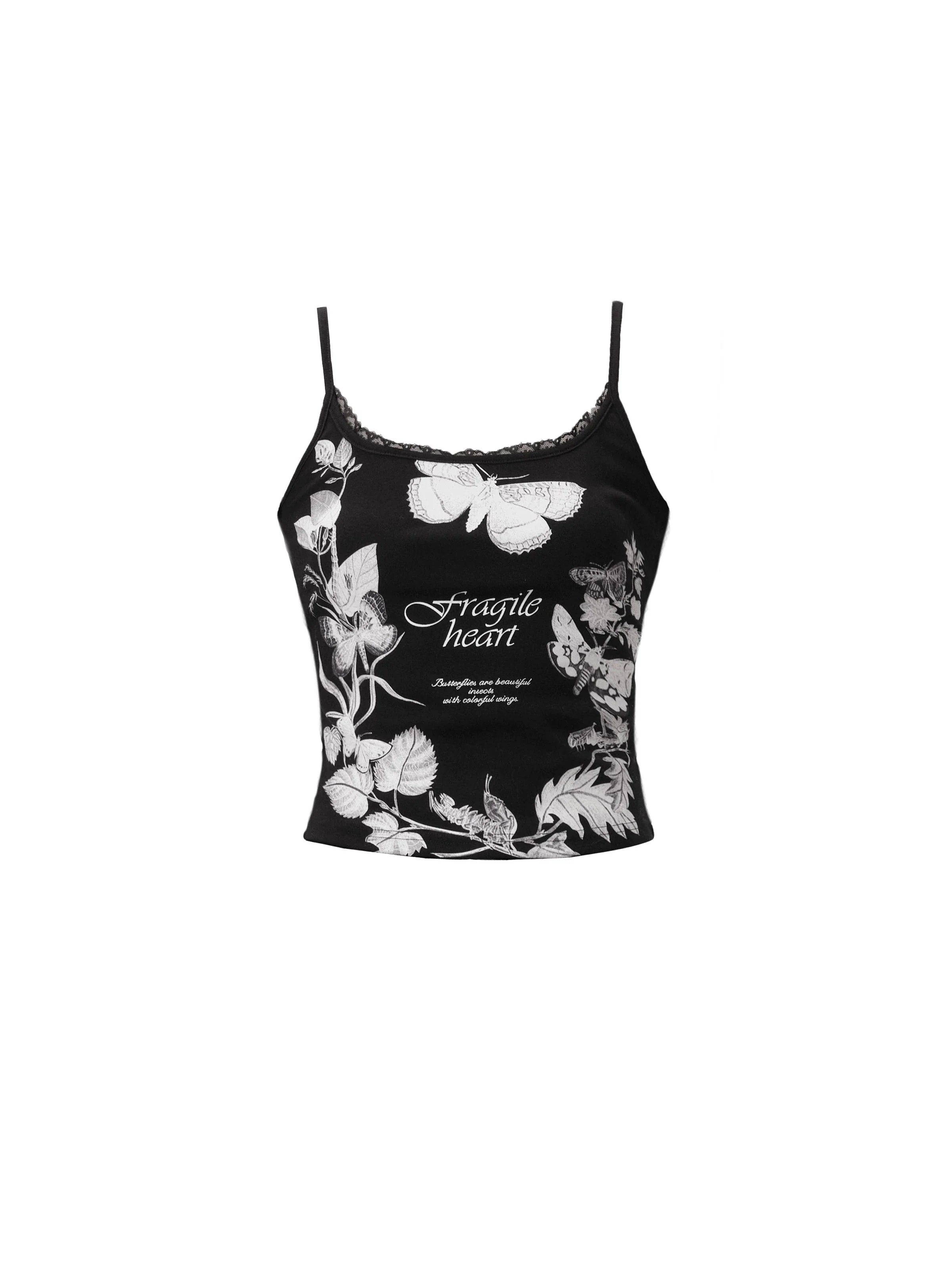 Floral Butterfly Lace Trim Cami Tank Top