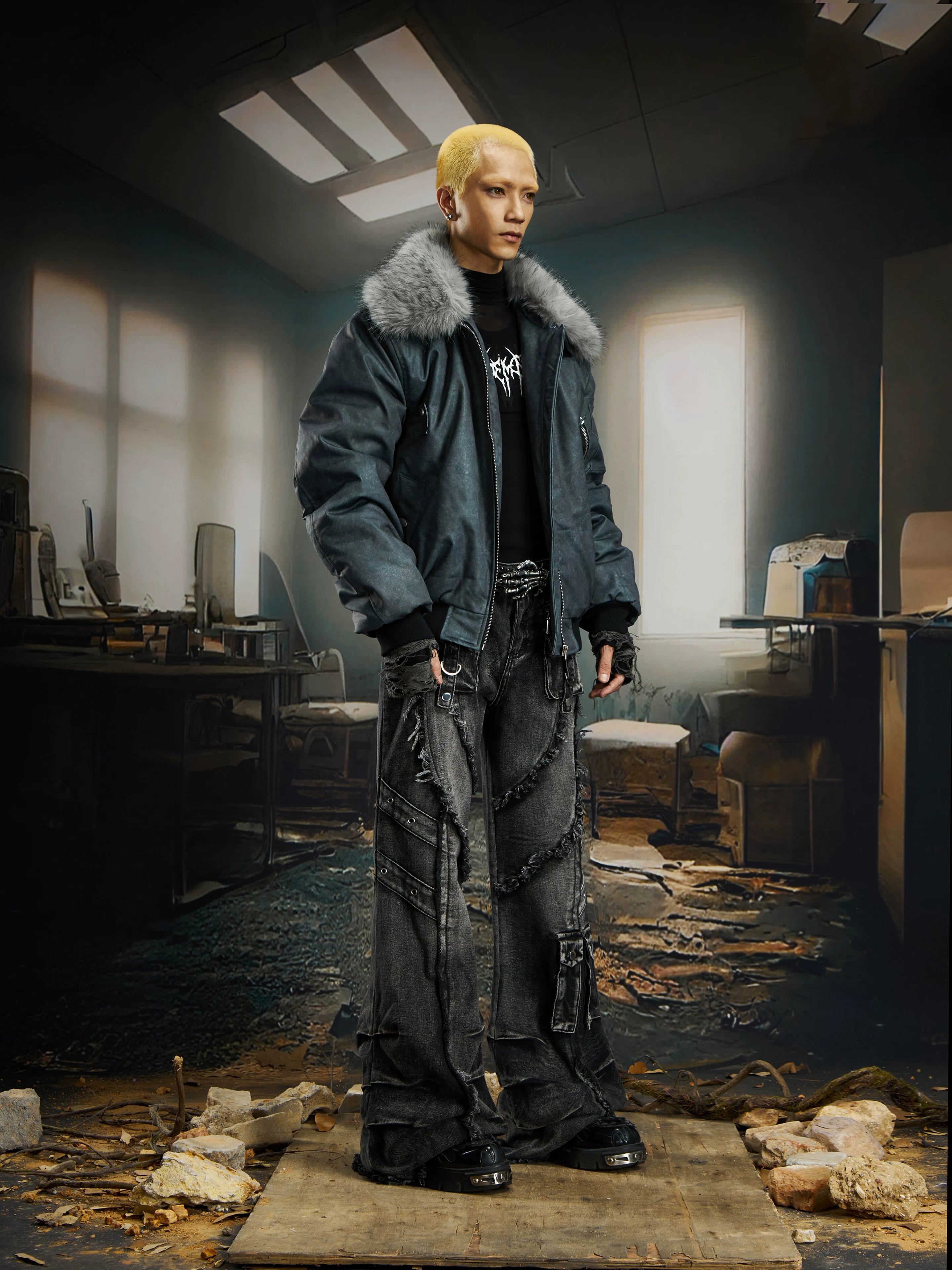 Ruinforge Shredded Cargo Flare Jeans