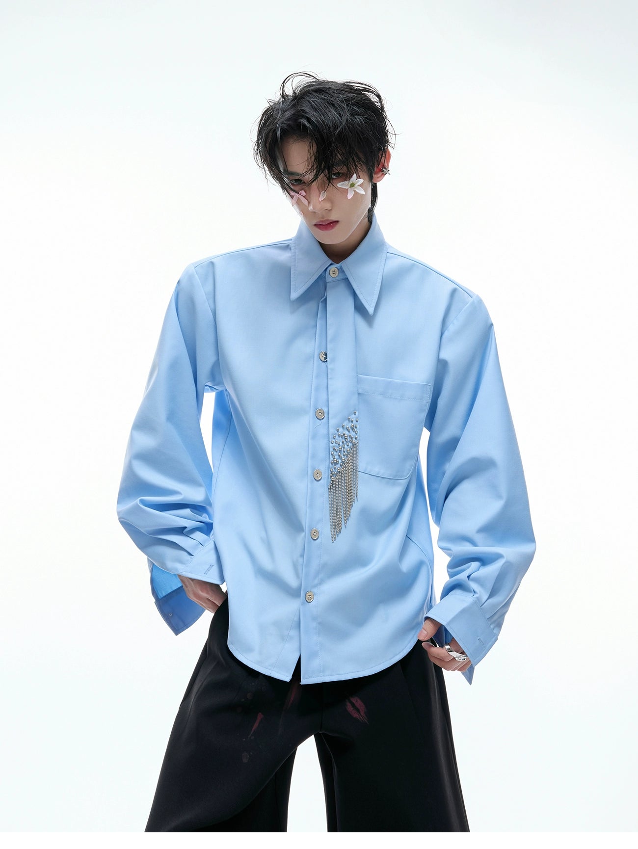 Statement Collar Crystal Shirt