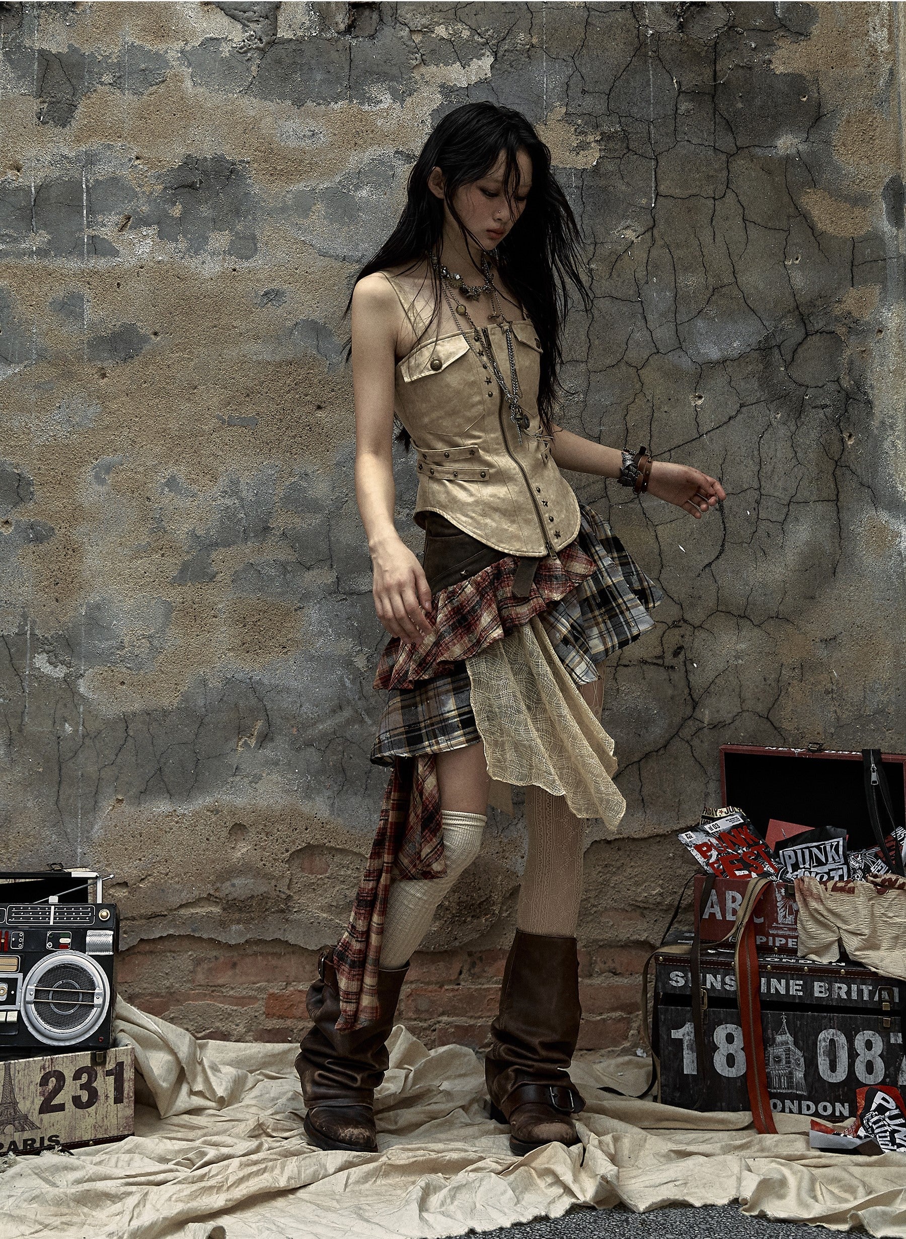 Gothic Plaid Layer Skirt