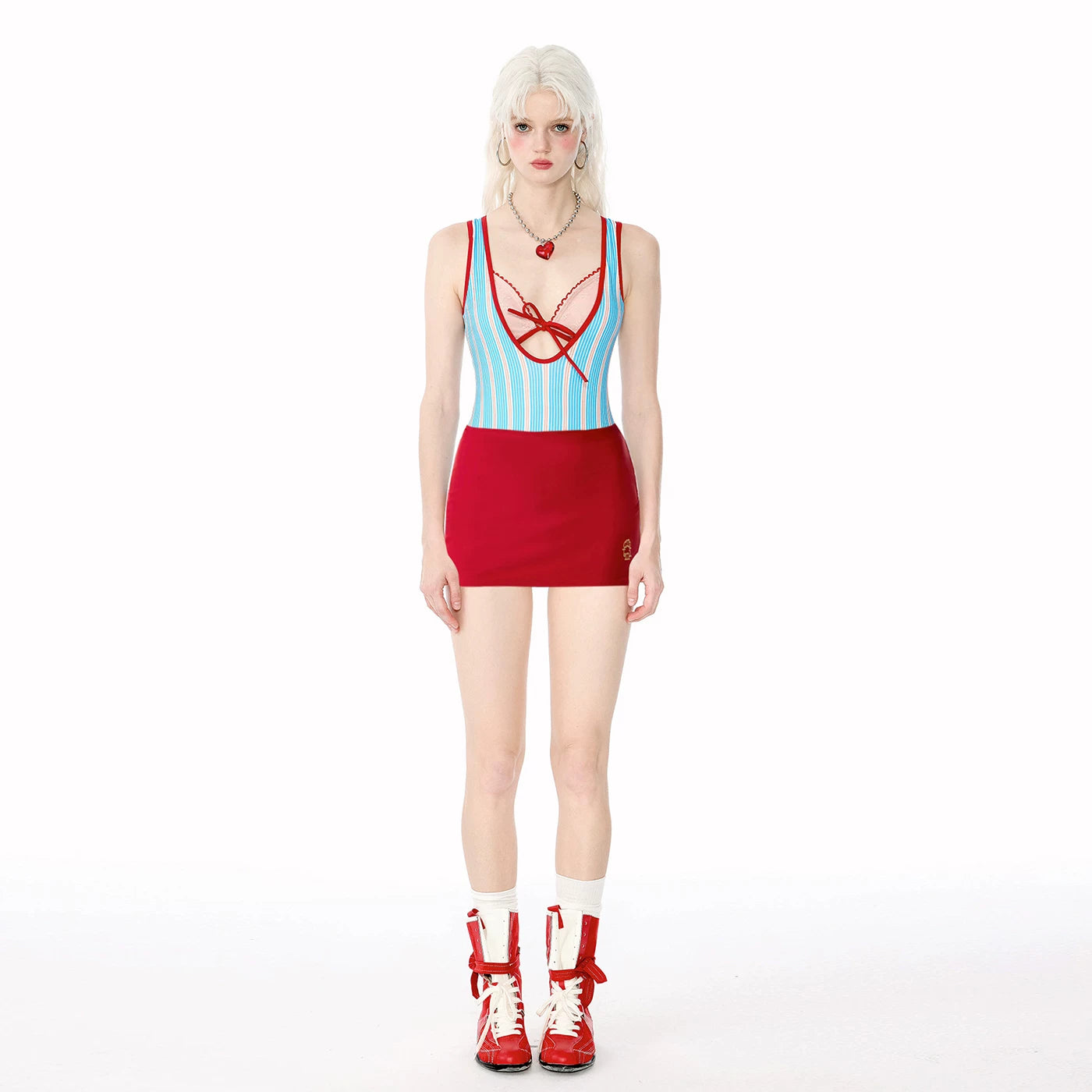 Candy Stripe Heart Peekaboo Swimsuit