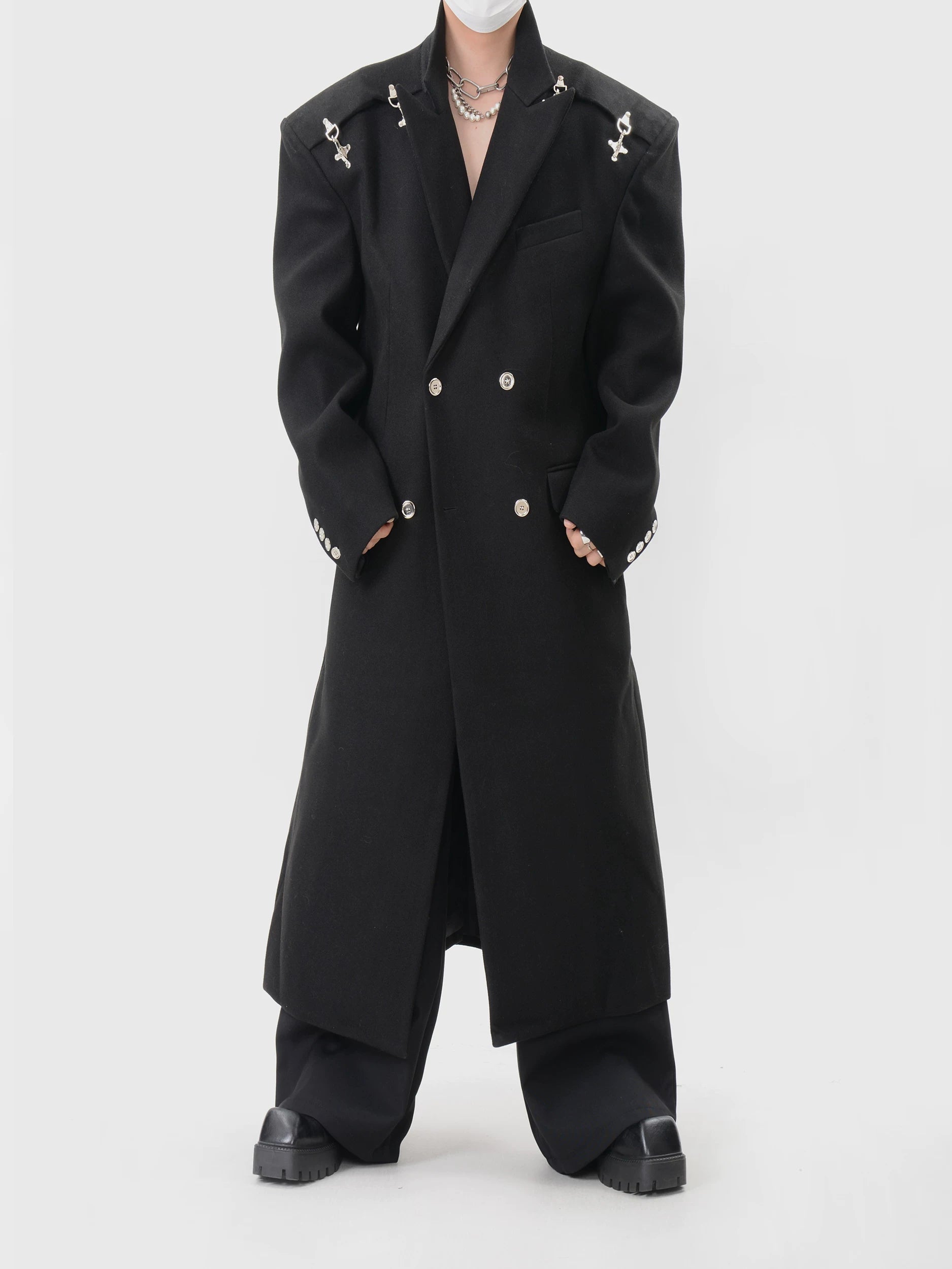 Midnight Aegis Spiked Overcoat