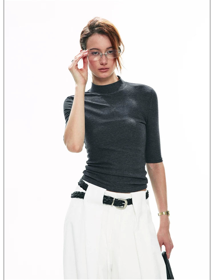 Ribbed Mock Neck Fitted Top