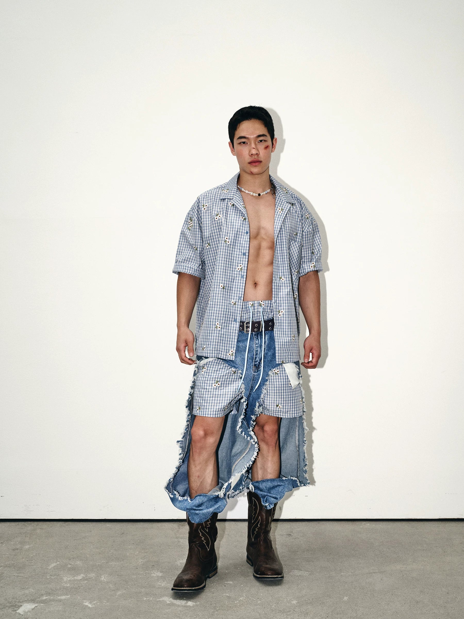 Extreme Cutout Layered Panel Denim Pants