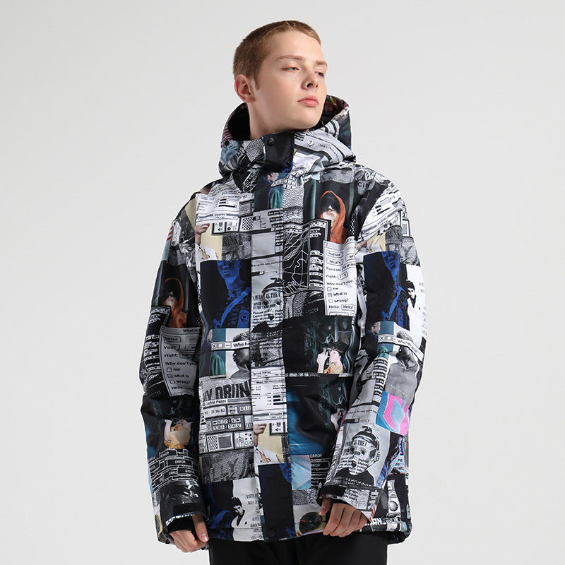 Graphic Print Hooded Snowboard Jacket