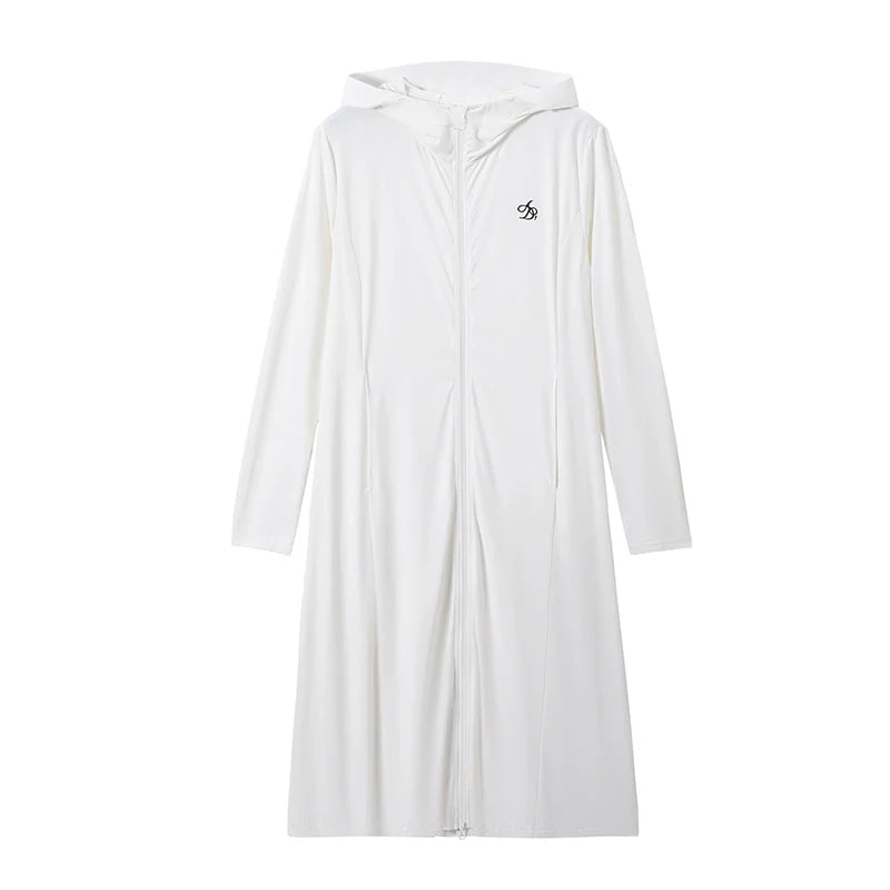 Longline Hooded Robe: Full-Zip Lightweight Lounge Coat with Logo Detail