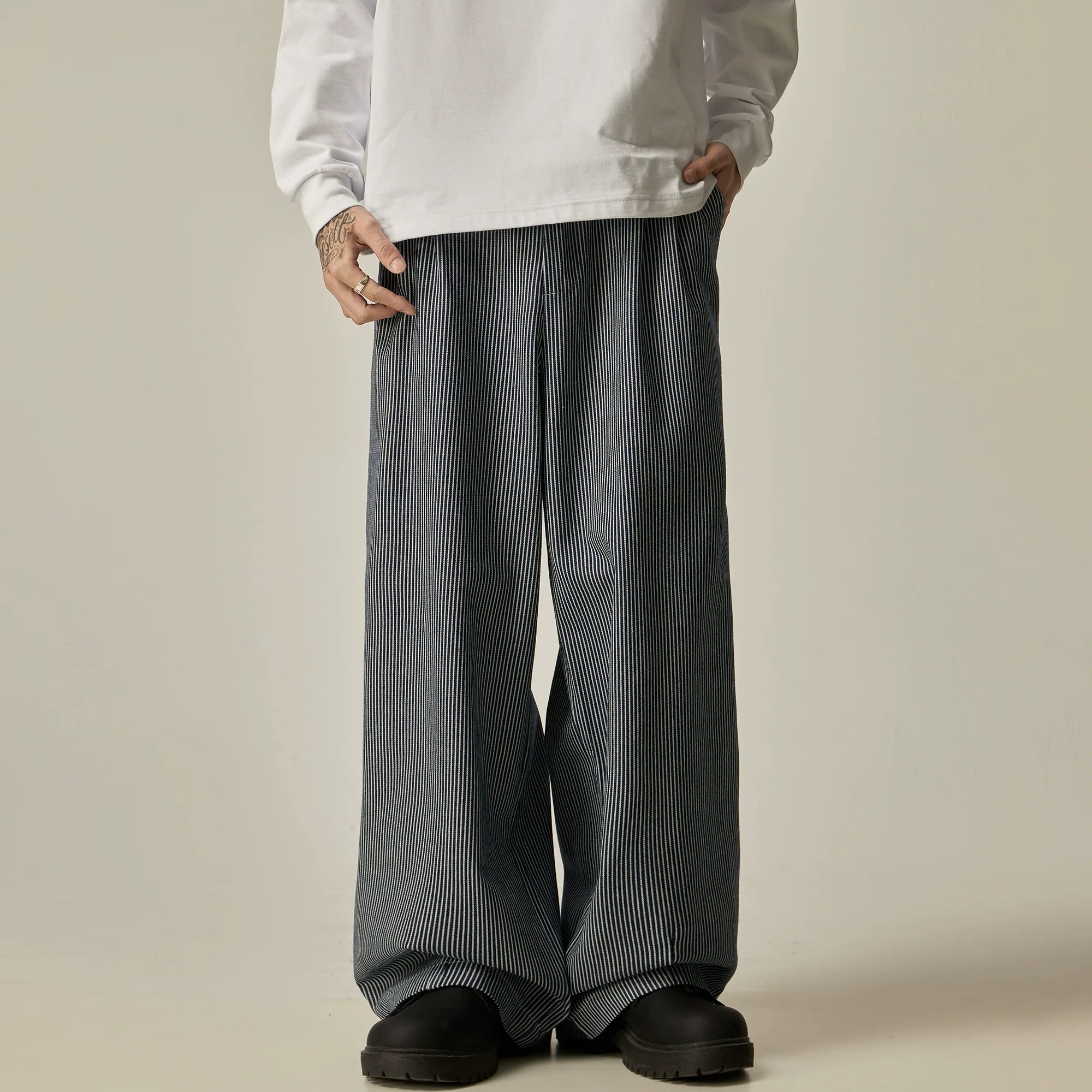 Pinstripe Wide Leg Baggy Trousers