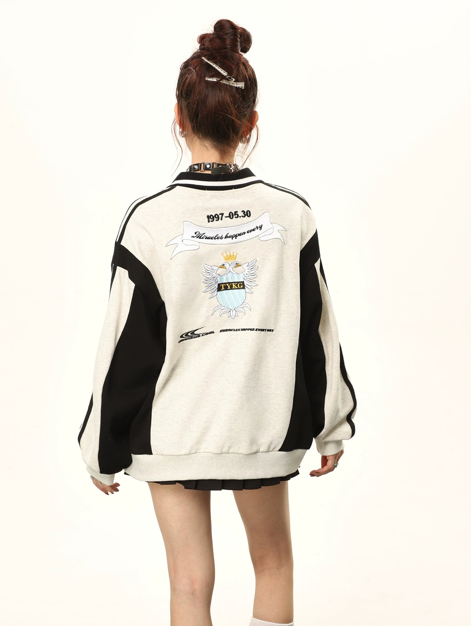 Polo Collar Long Sleeve Embroidered Sweatshirt