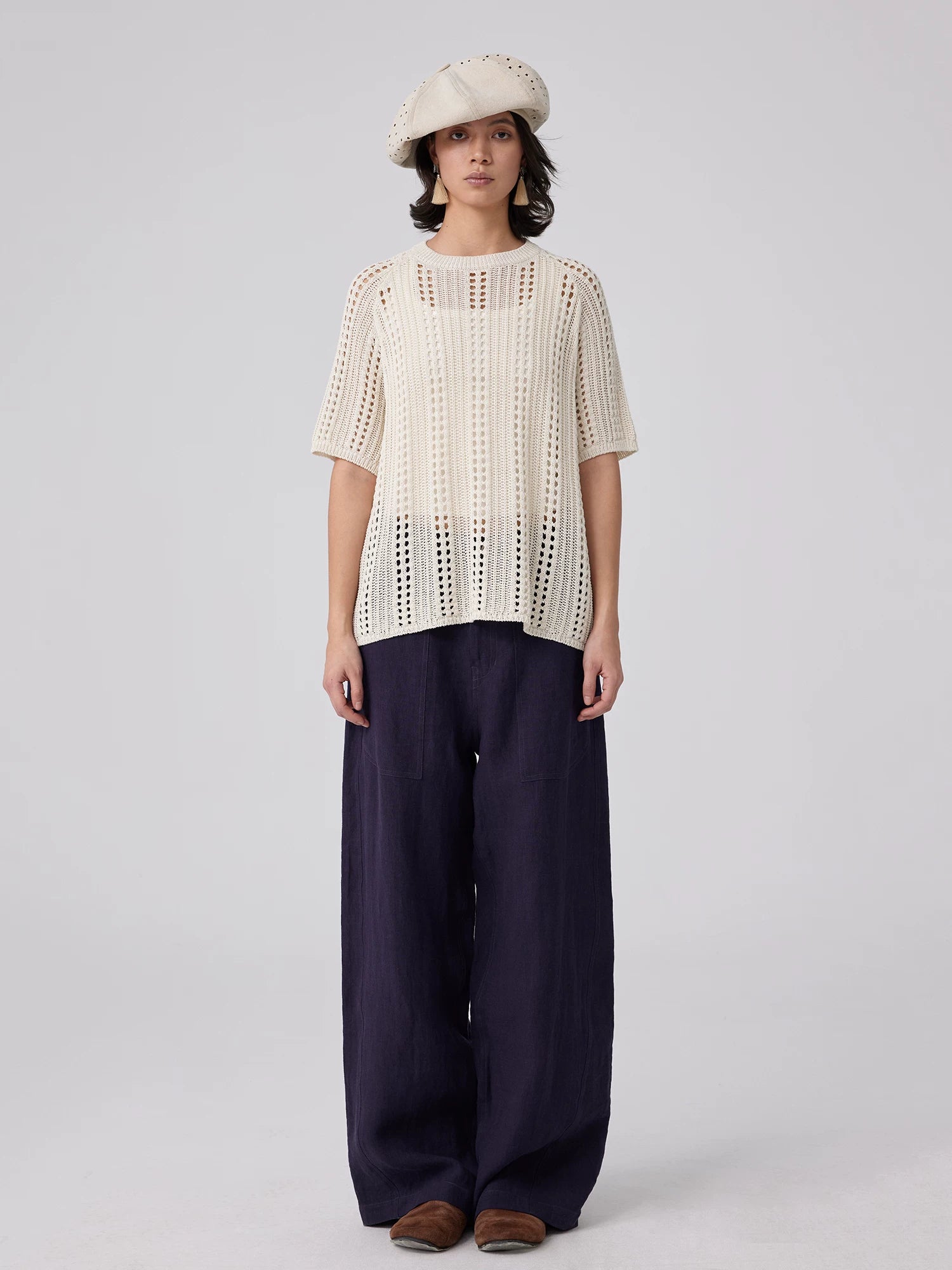 Open-Knit Short-Sleeve T-Shirt