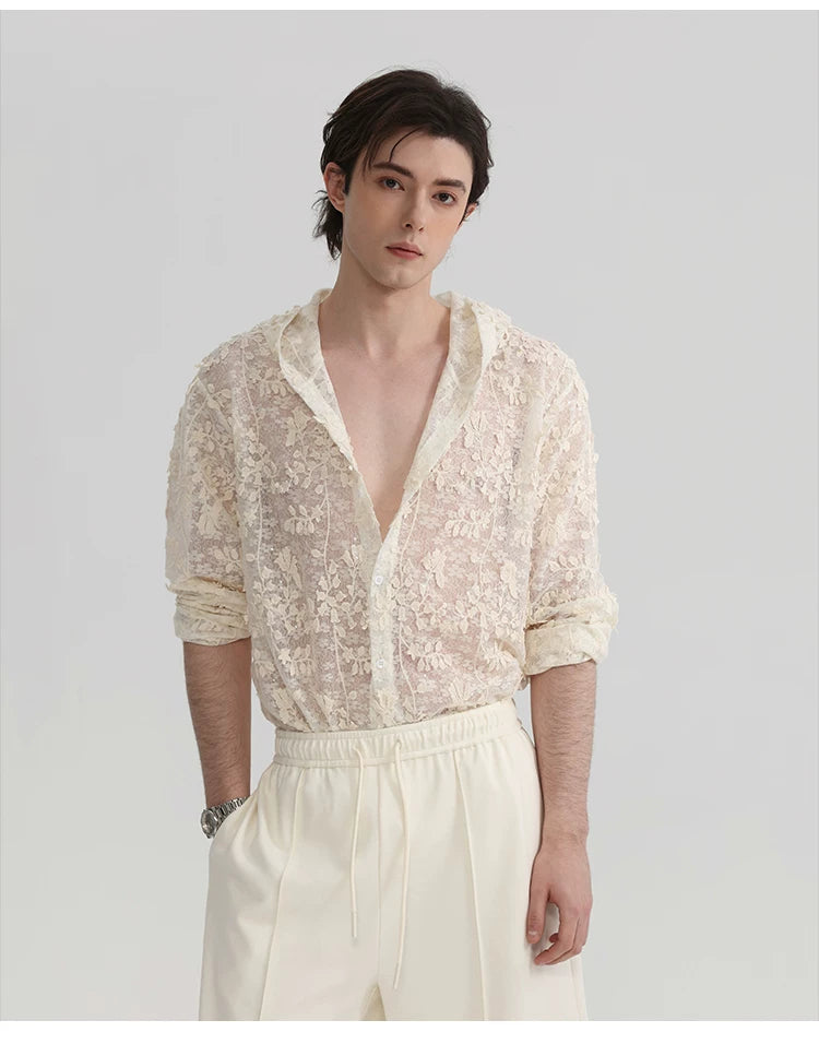 Ivory Bloom Hooded Lace Shirt