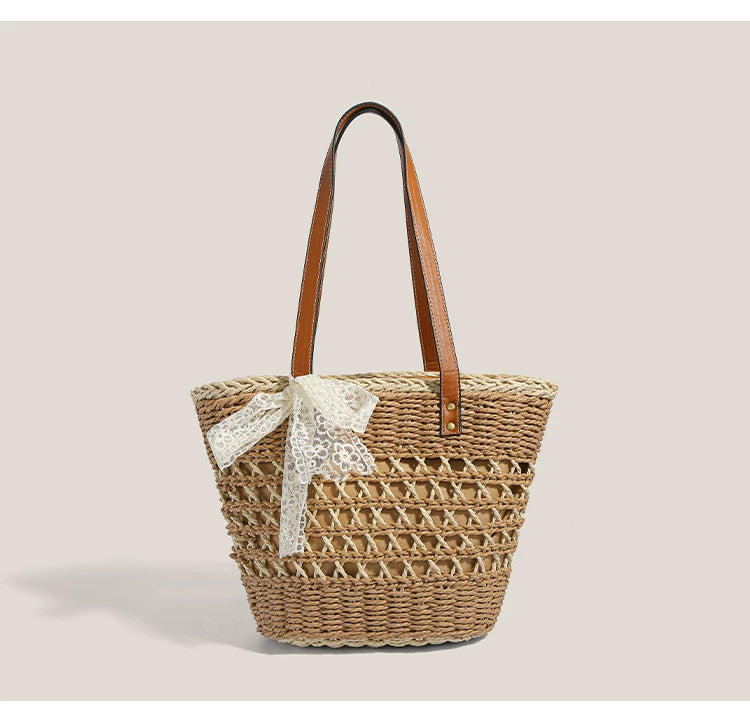Lace Bow Summer Basket Tote