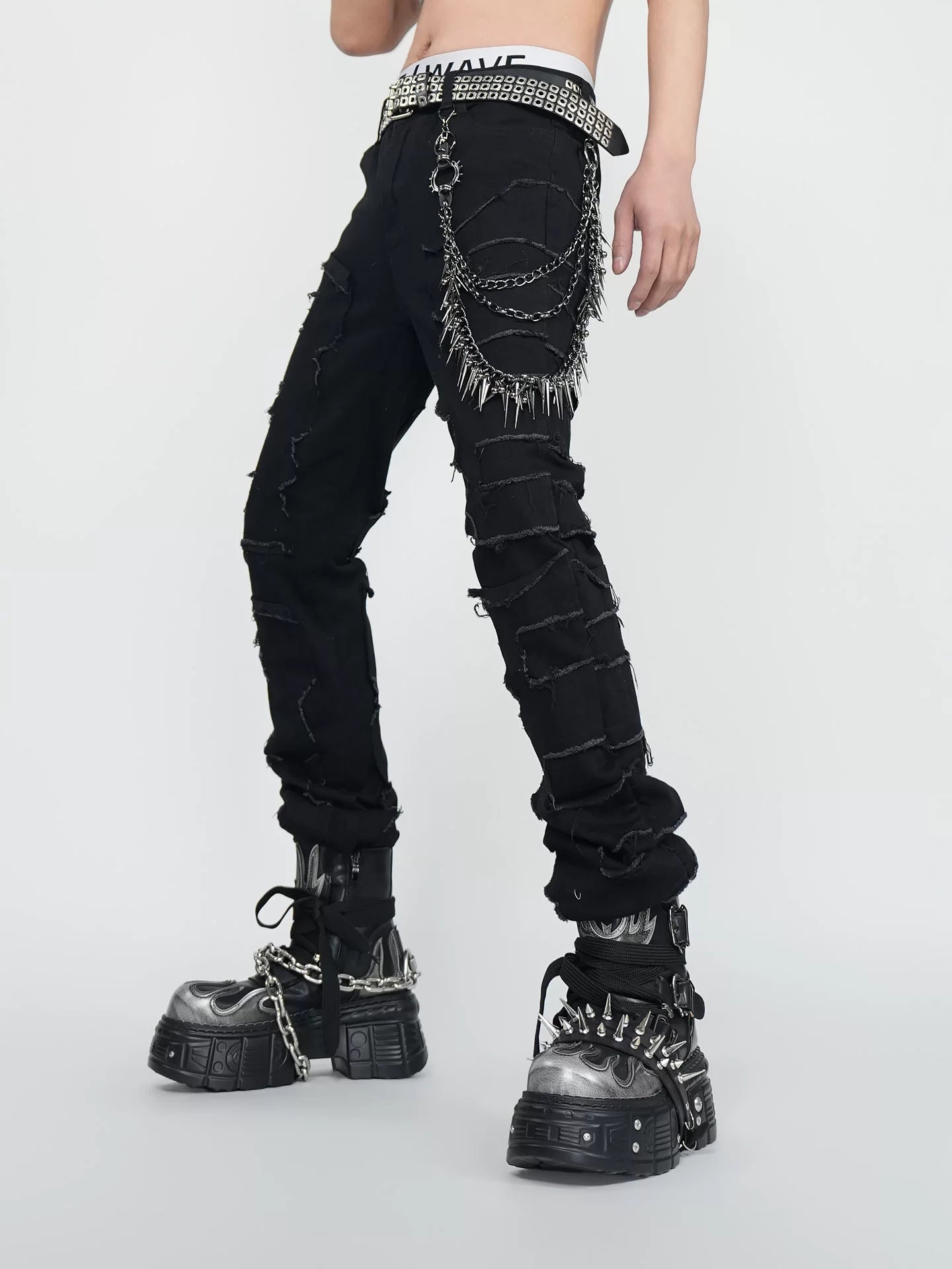 Obsidian Ruin Spike-Chain Shred Jeans