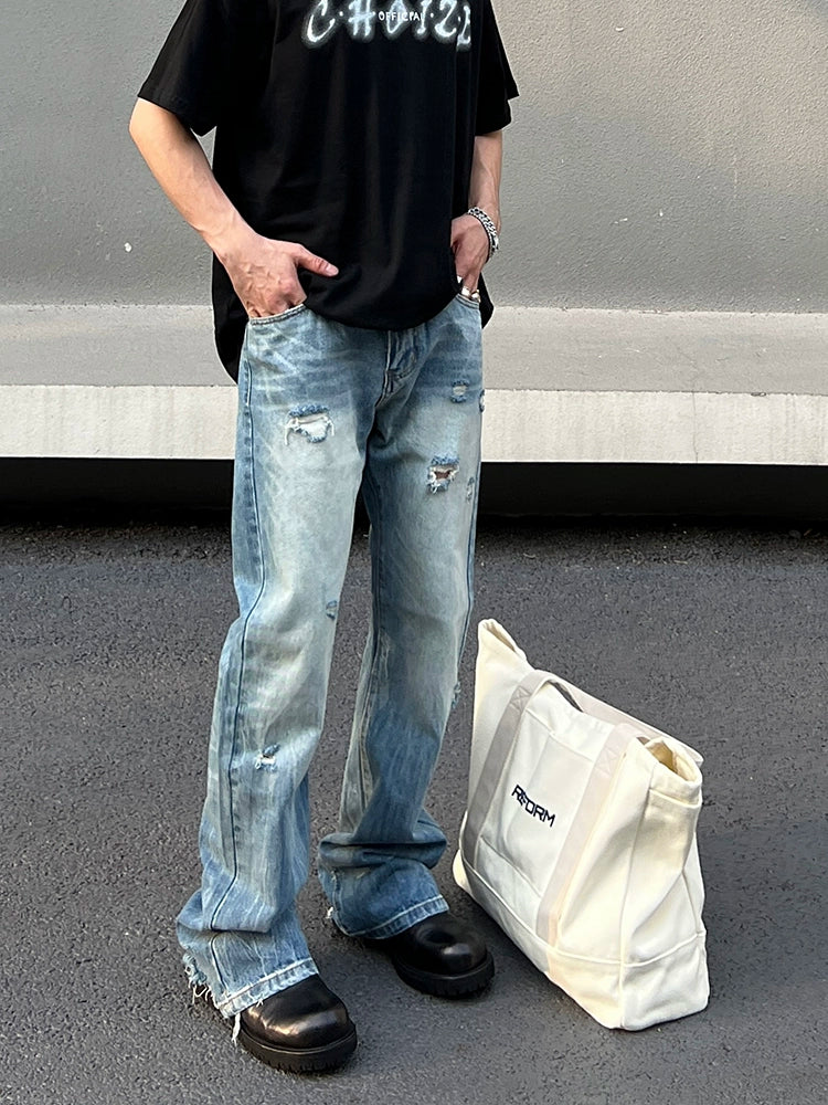 Washed Storm Distressed Wide Jeans