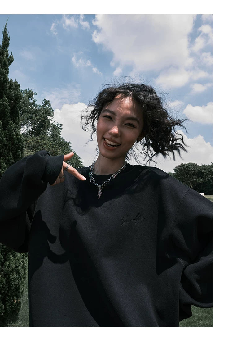 Script Embroidered Oversized Crewneck Sweatshirt