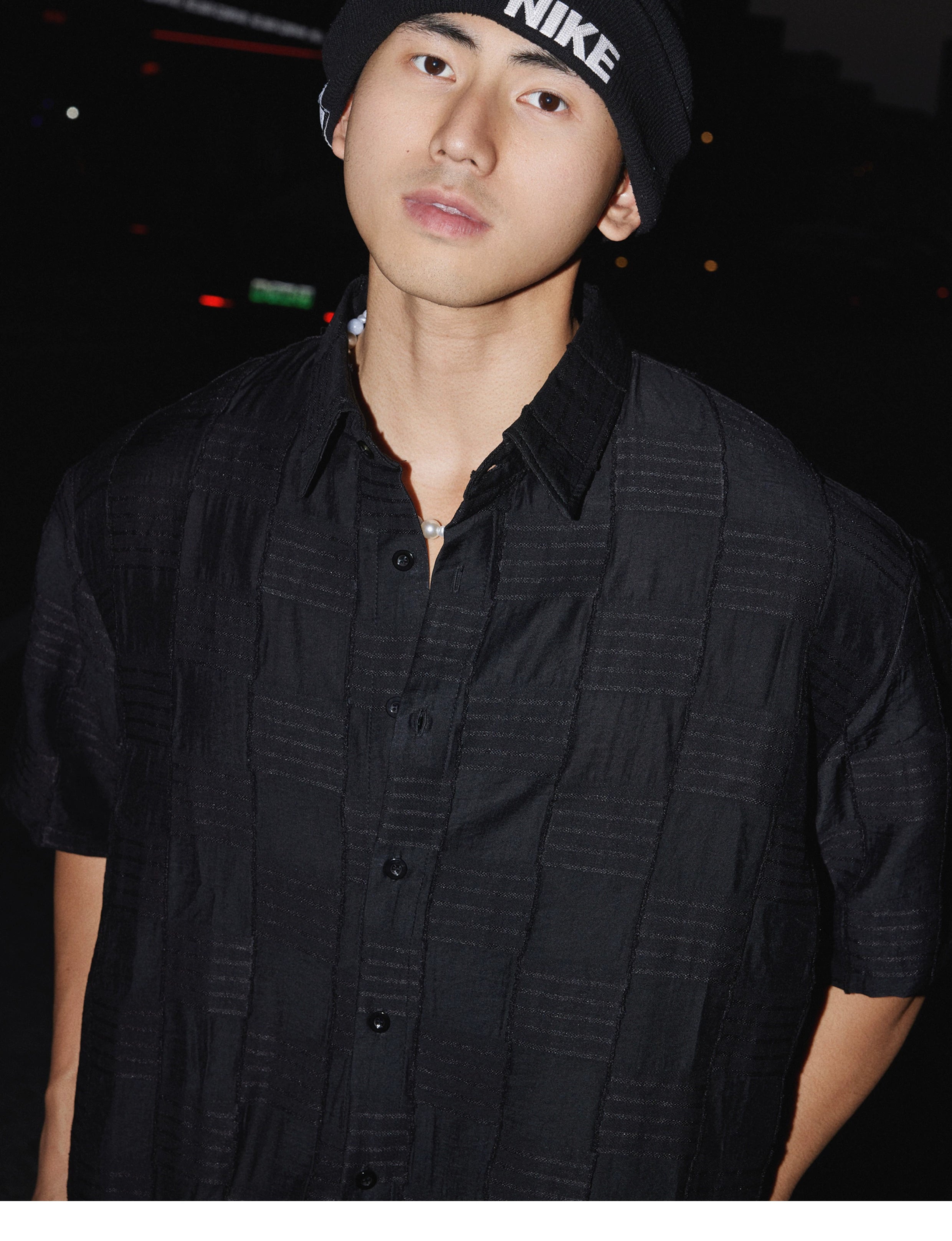 Textured Short Sleeve Button-Up Shirt