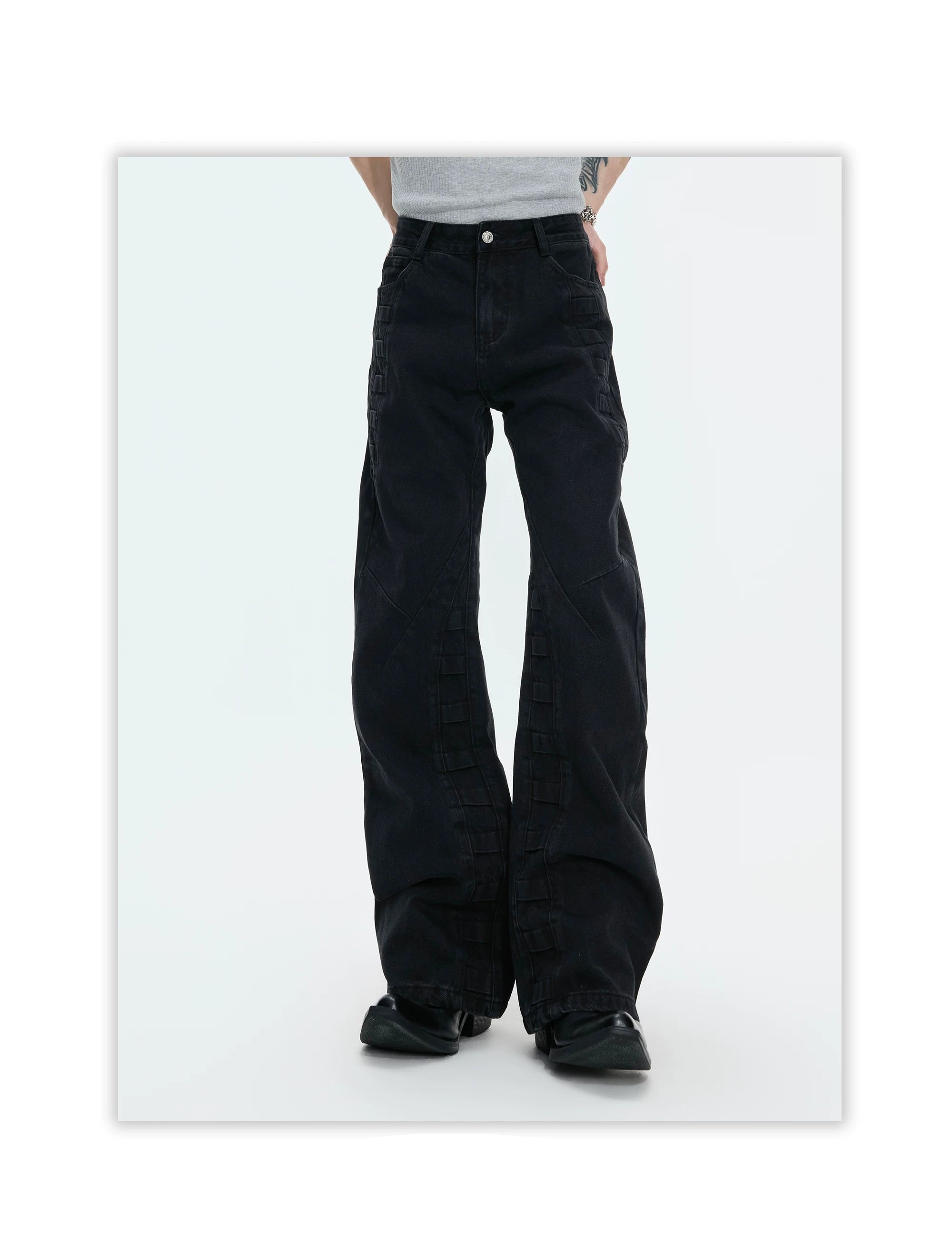 Paneled Seam Wide Leg Jeans