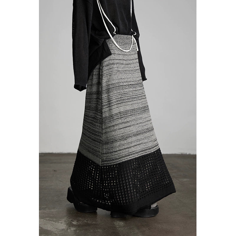 Irregular Color Block Dark Long Skirt