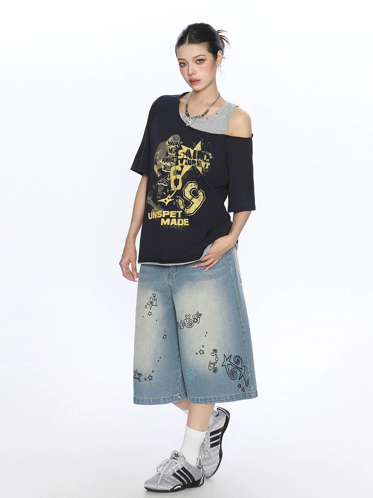 Rebel Static Layered Off-Shoulder Graphic Tee