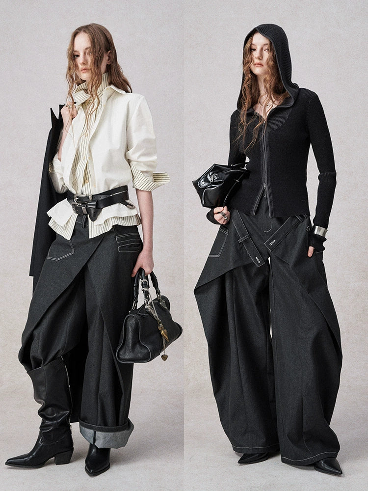 Asymmetrical Wrap Wide Leg Jeans