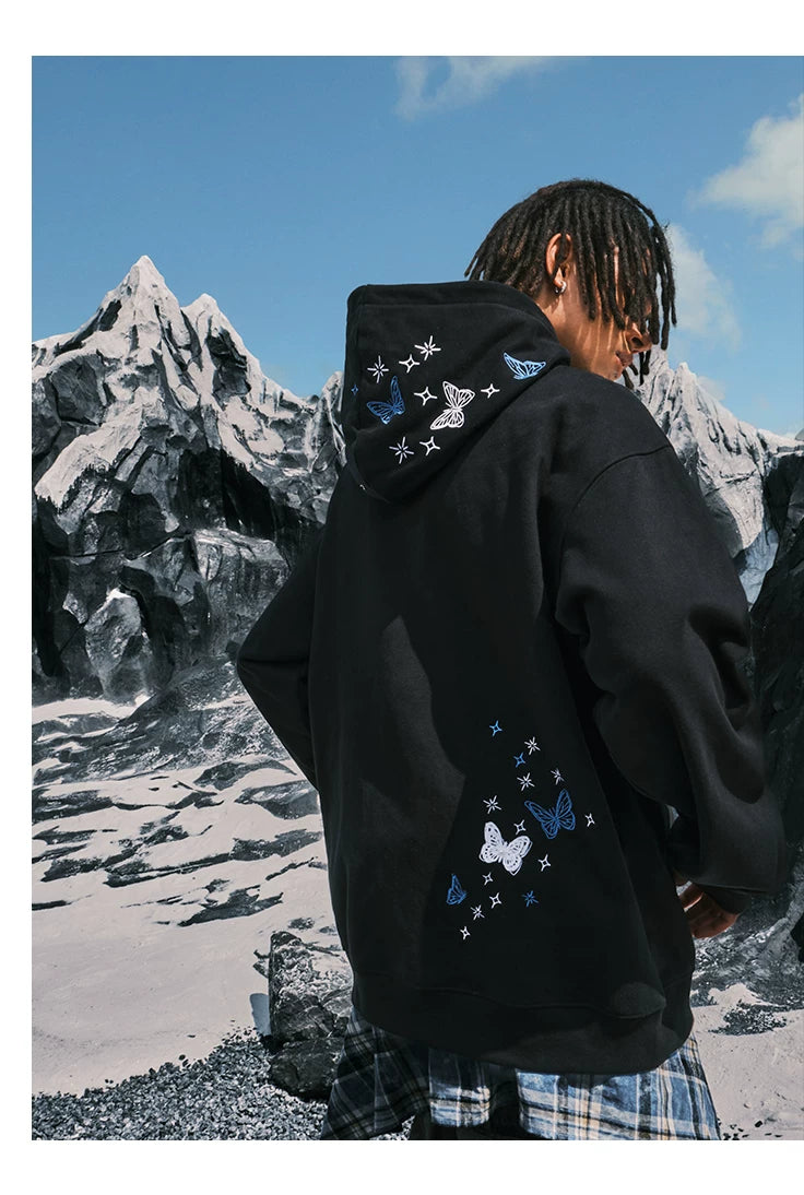 Butterfly Embroidered Oversized Pullover Hoodie