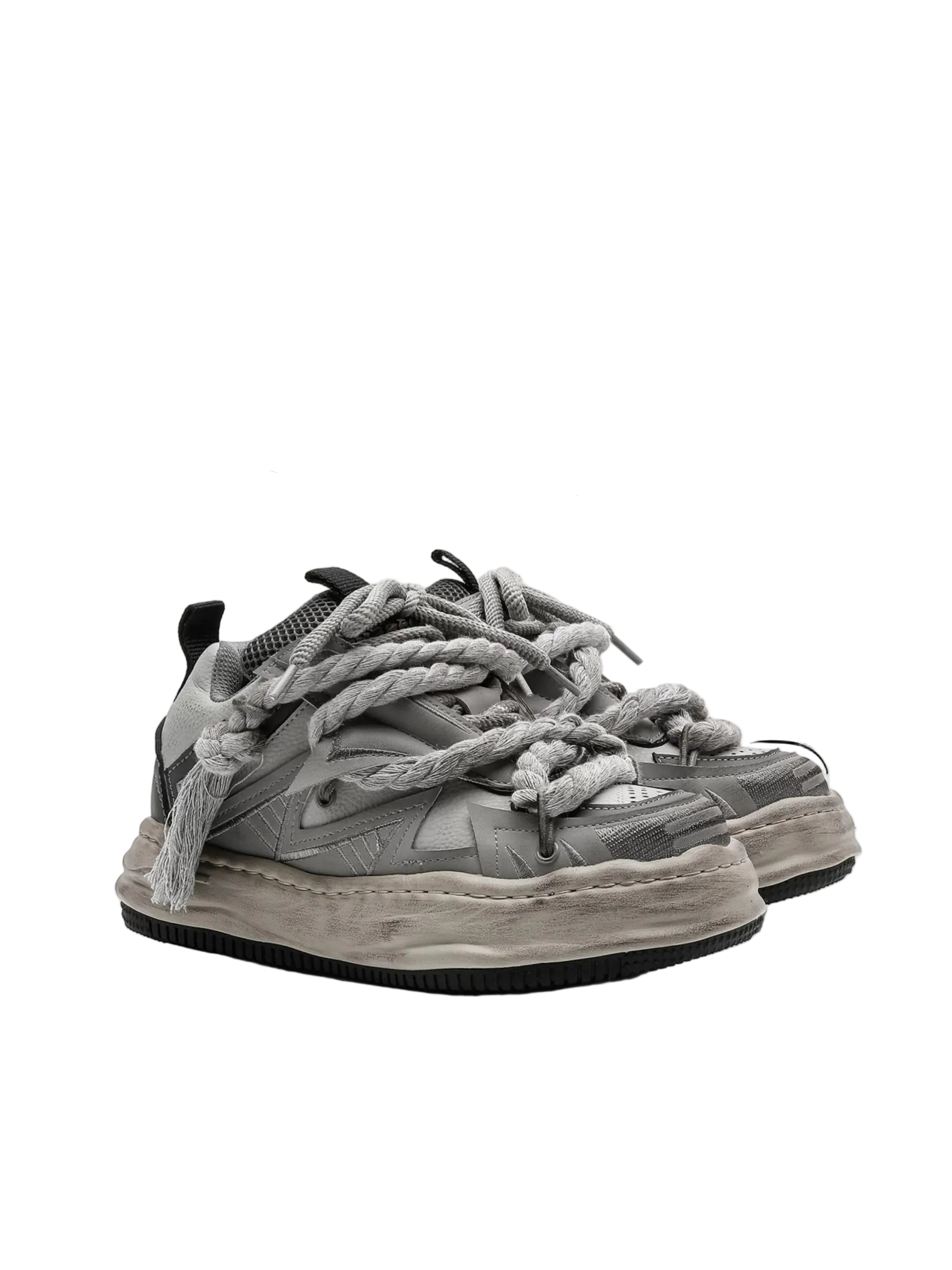 Distressed Rope-Lace Chunky Sneakers