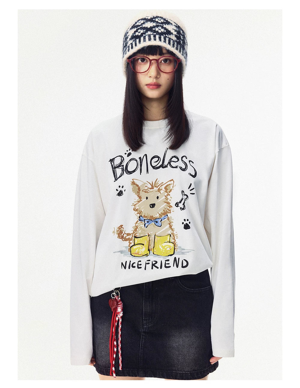 Doodle Pup Graphic Long Sleeve Tee