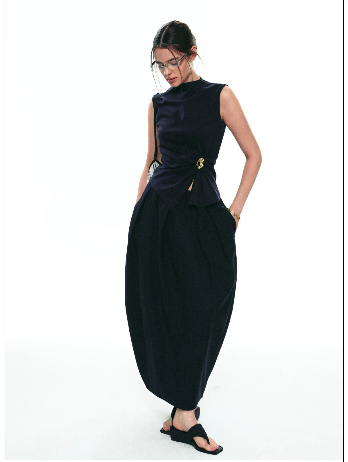 Gathered Buckle Ring Sleeveless Top
