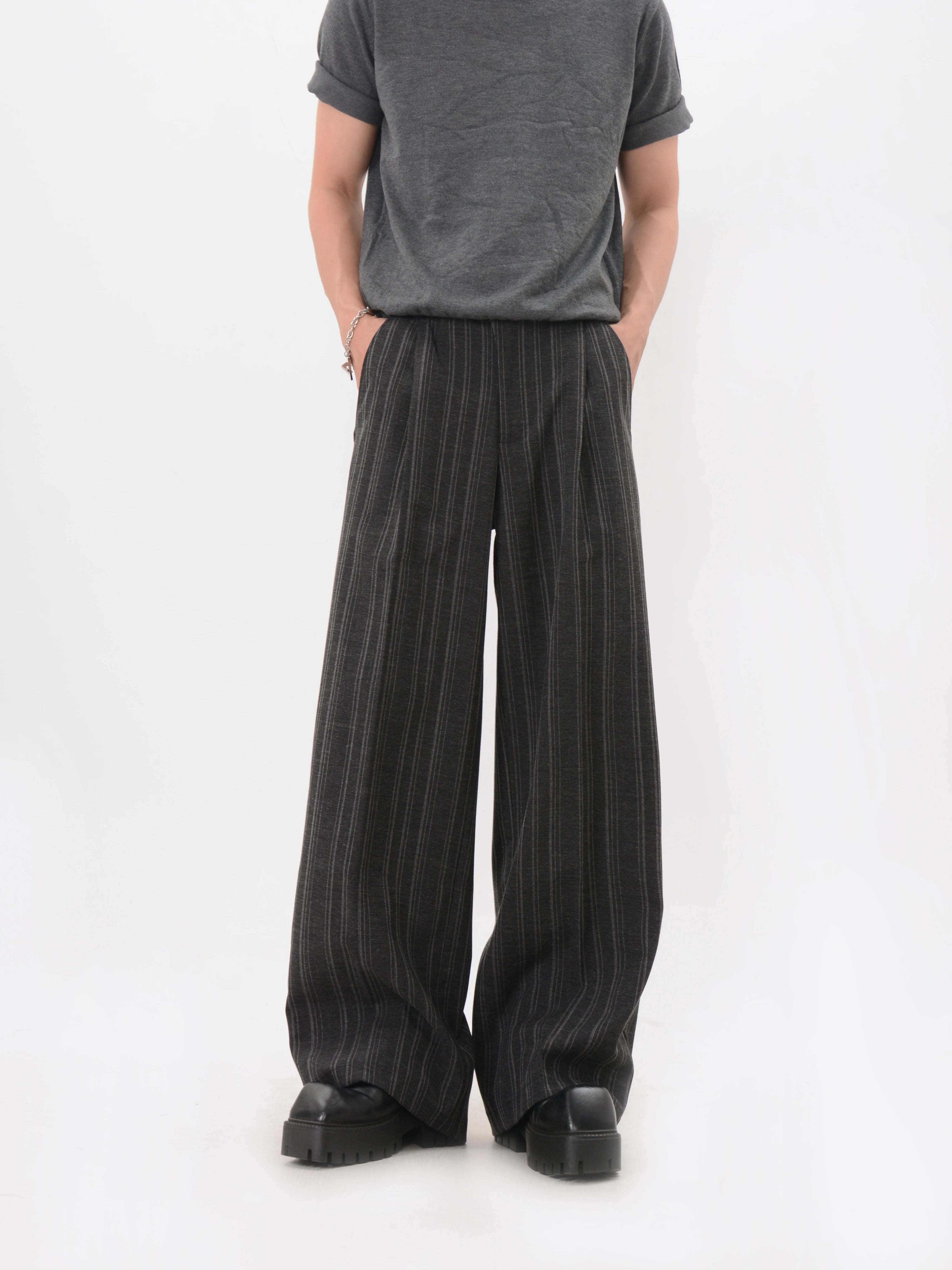 Easy Drape Pinstripe Wide Trousers