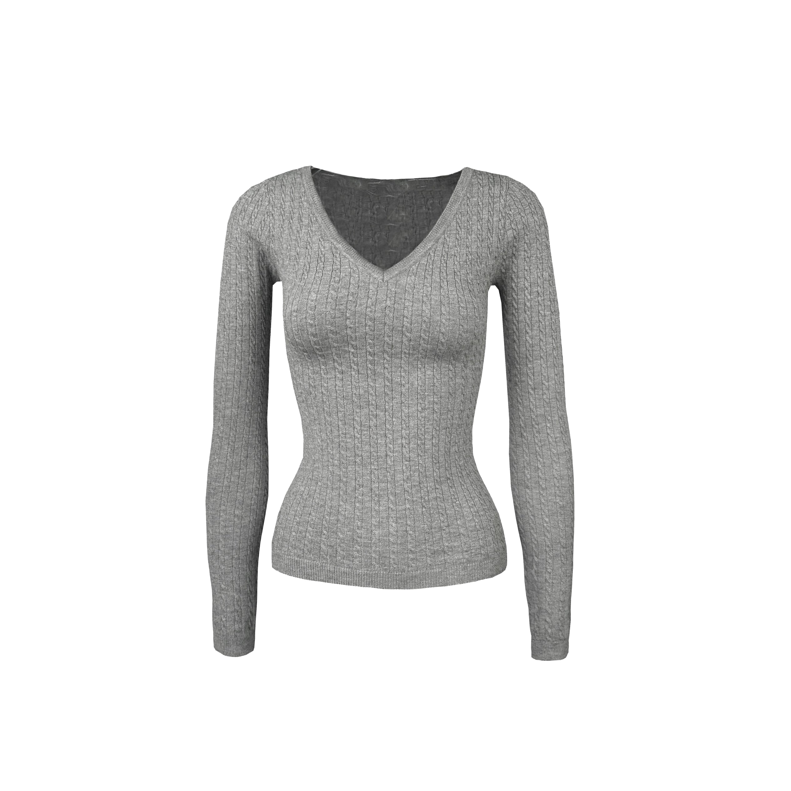 Low V-Neck Slim-Fit Long Sleeve Sweater