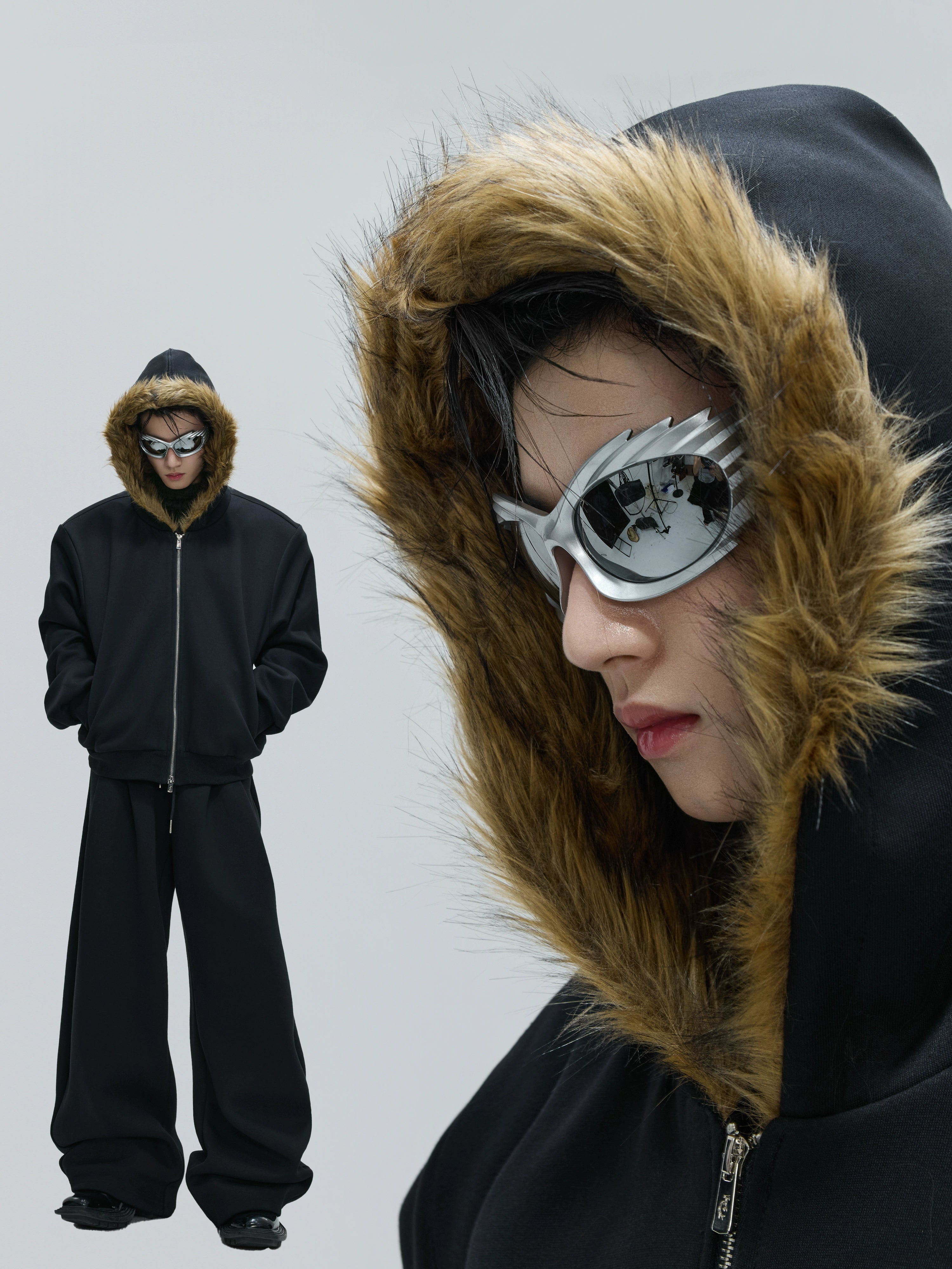 Midnight Arctic Faux Fur Hoodie and Pants Setup