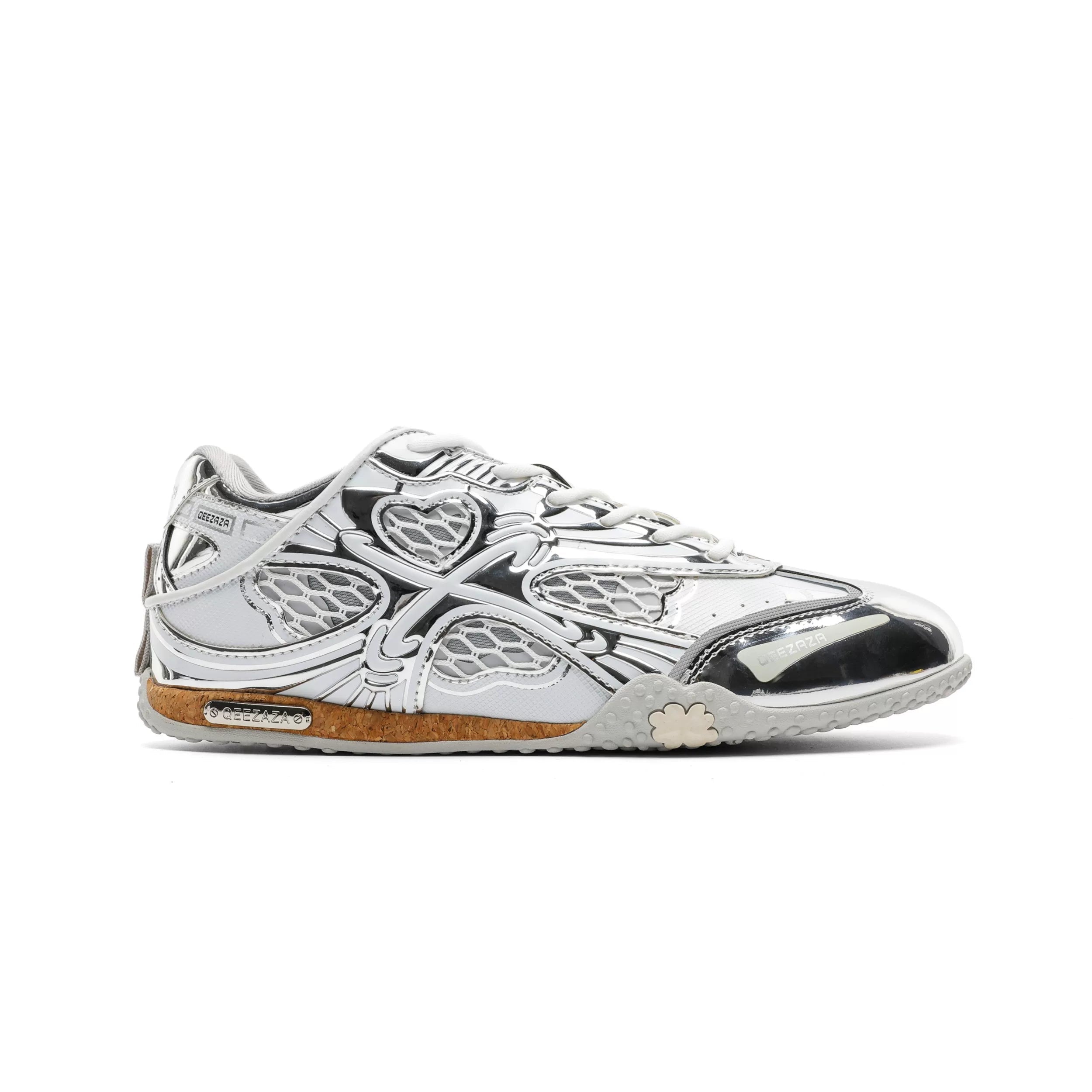 Silver Heart Mesh Retro Sneakers