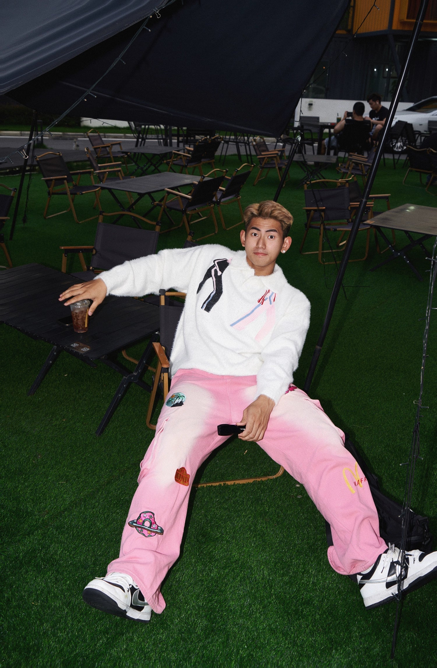 Fuzzy Embroidered Polo Sweater