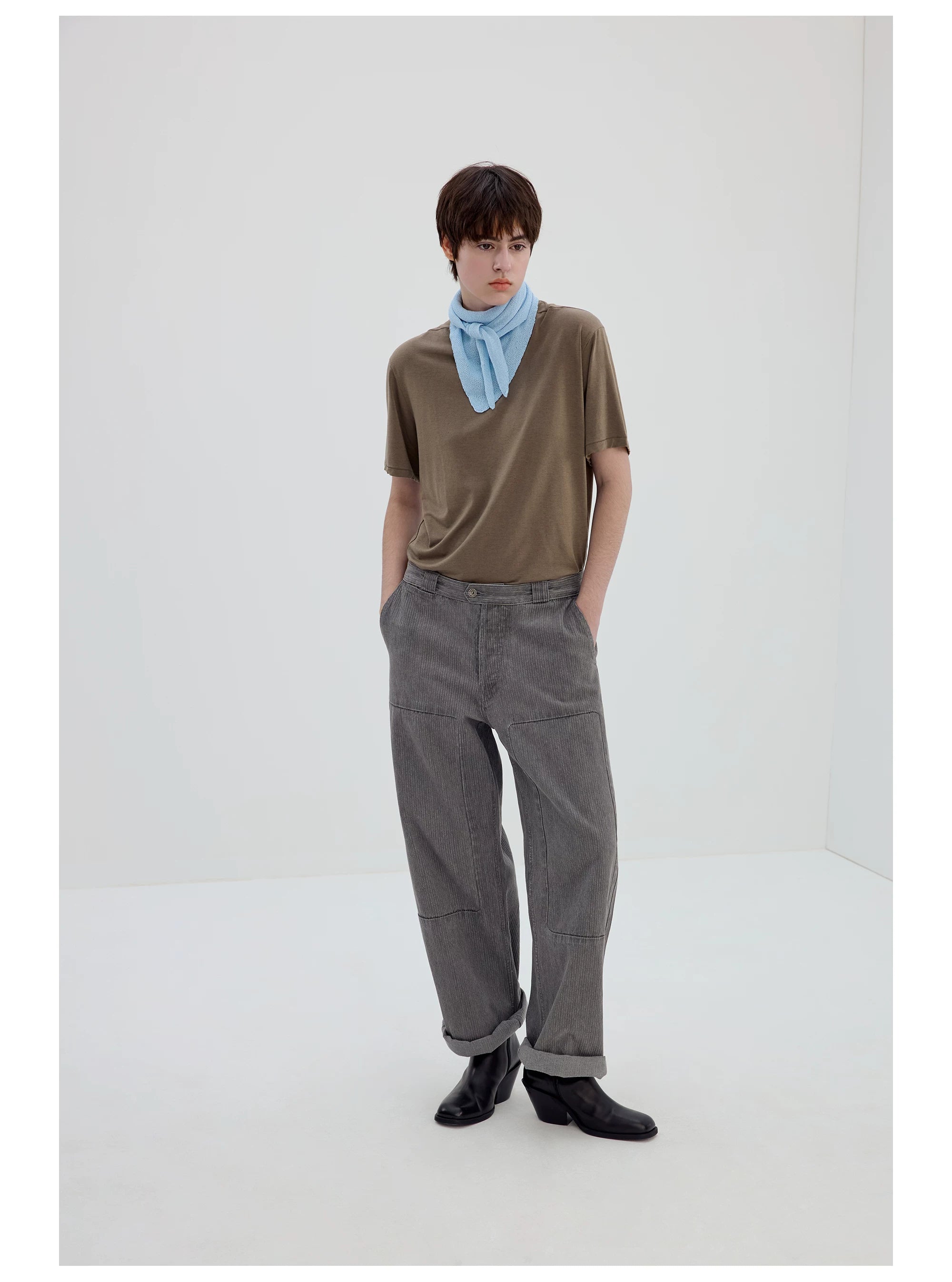 Gray Straight-Leg Patch Pocket Pants