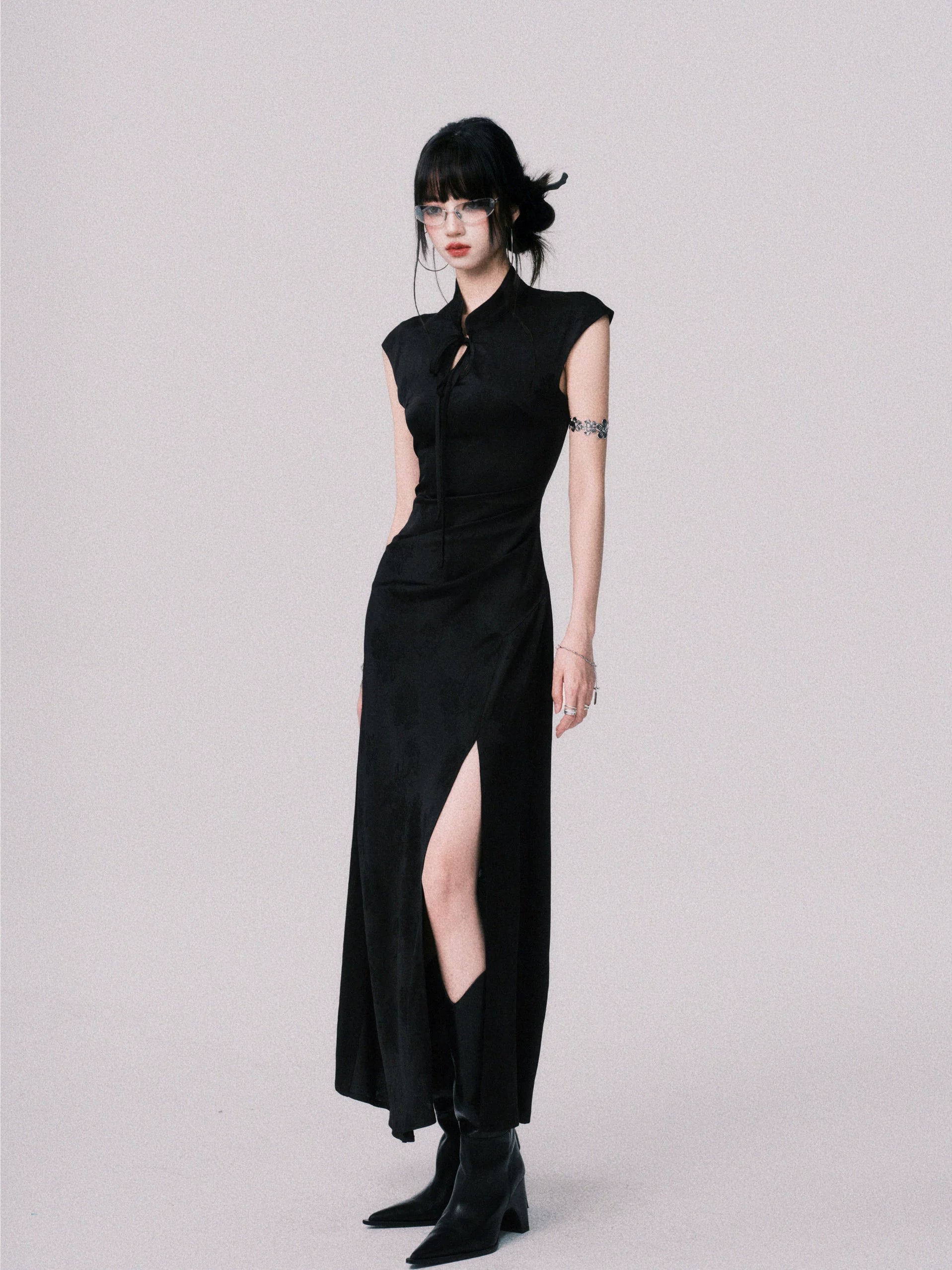 Midnight Cipher Cheongsam Maxi Dress